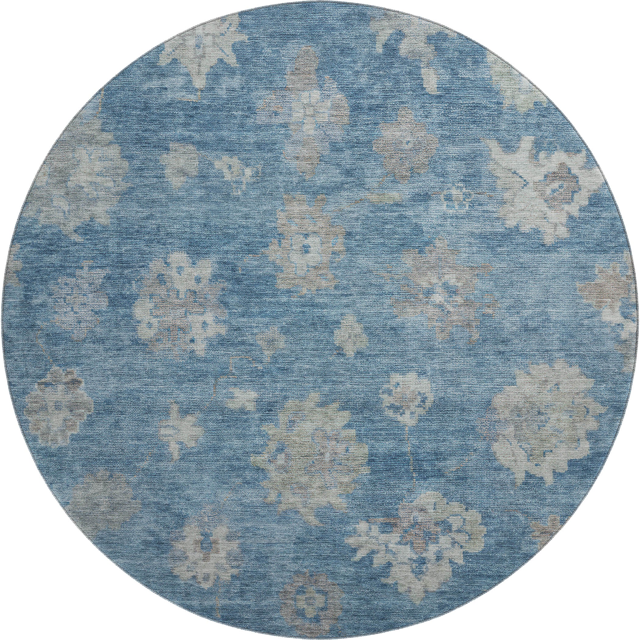 Mostar Machine Washable Traditional Denim Blue Rug 8' x 8' #shape_Round