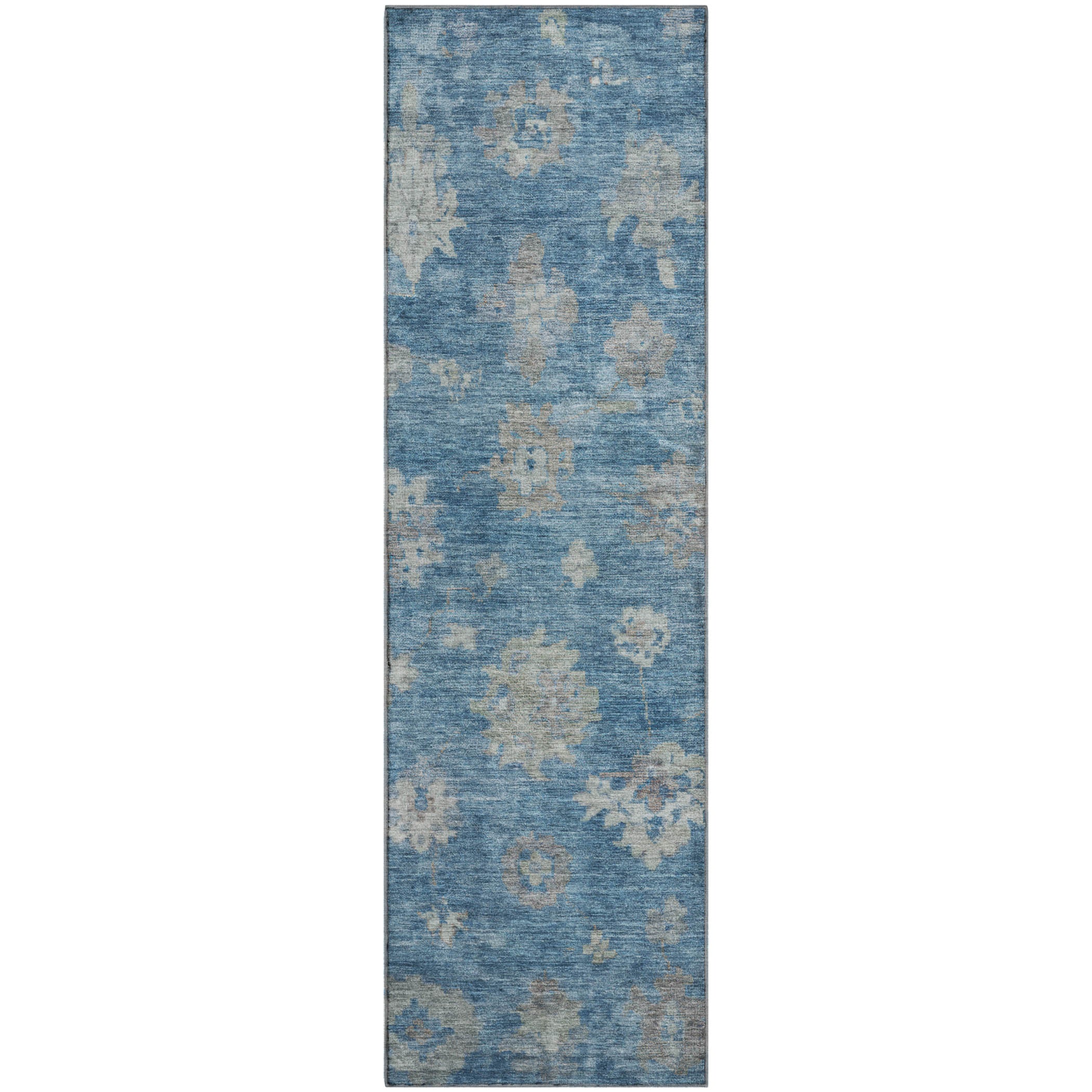 Mostar Machine Washable Traditional Denim Blue Rug 2'3" x 7'6" #shape_Runner