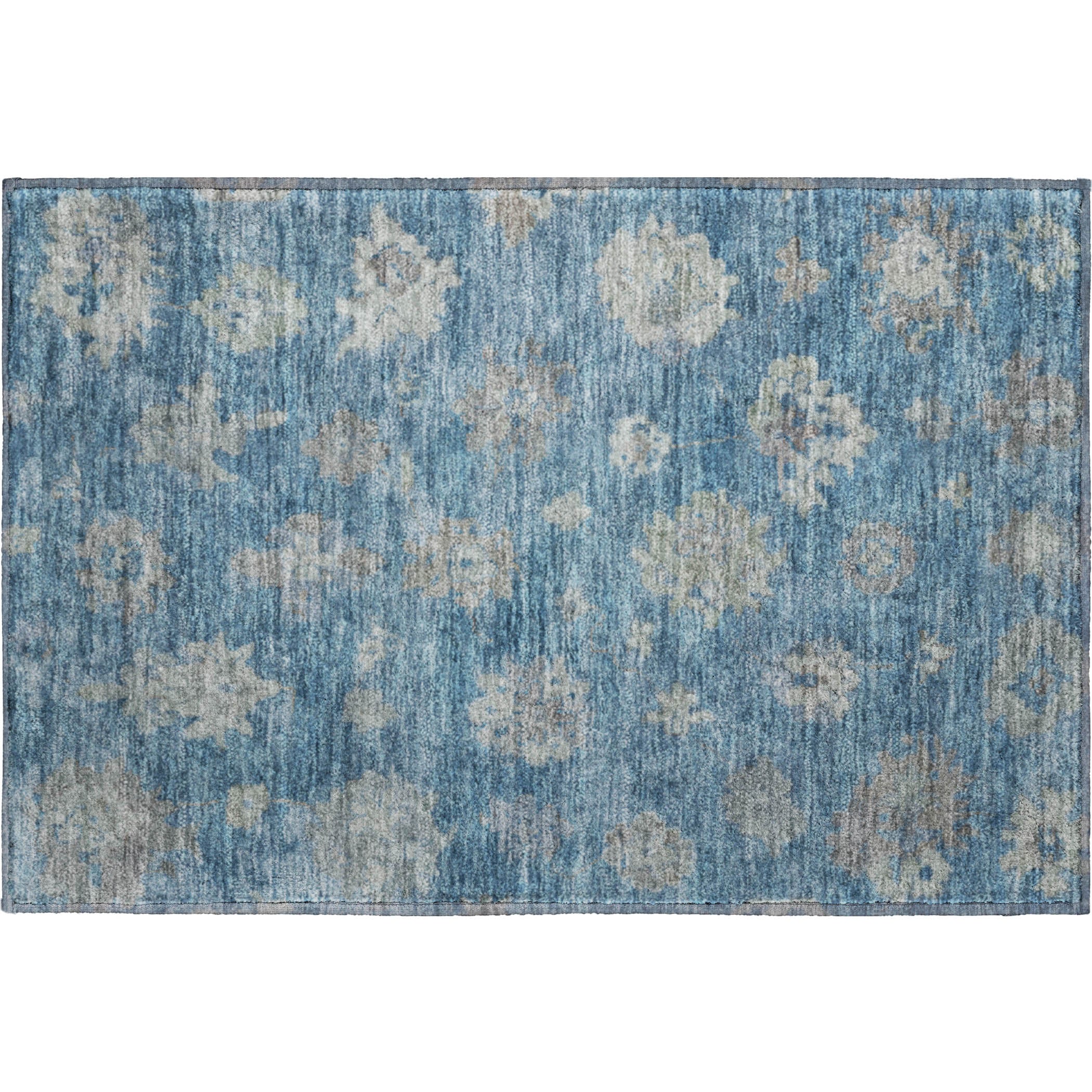 Mostar Machine Washable Traditional Denim Blue Rug 1'8" x 2'6" #shape_Rectangle