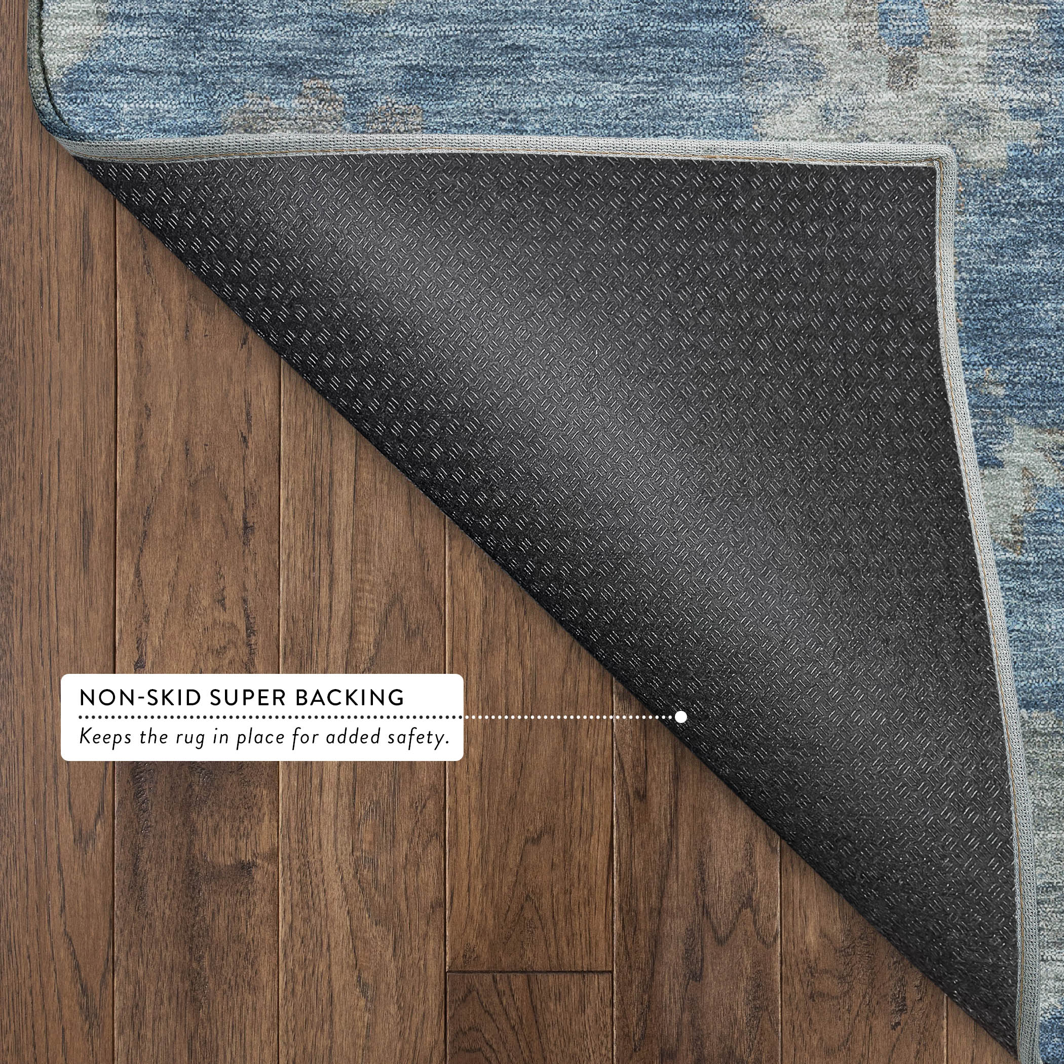 Mostar Machine Washable Traditional Denim Blue Rug 1'8" x 2'6" #shape_Rectangle