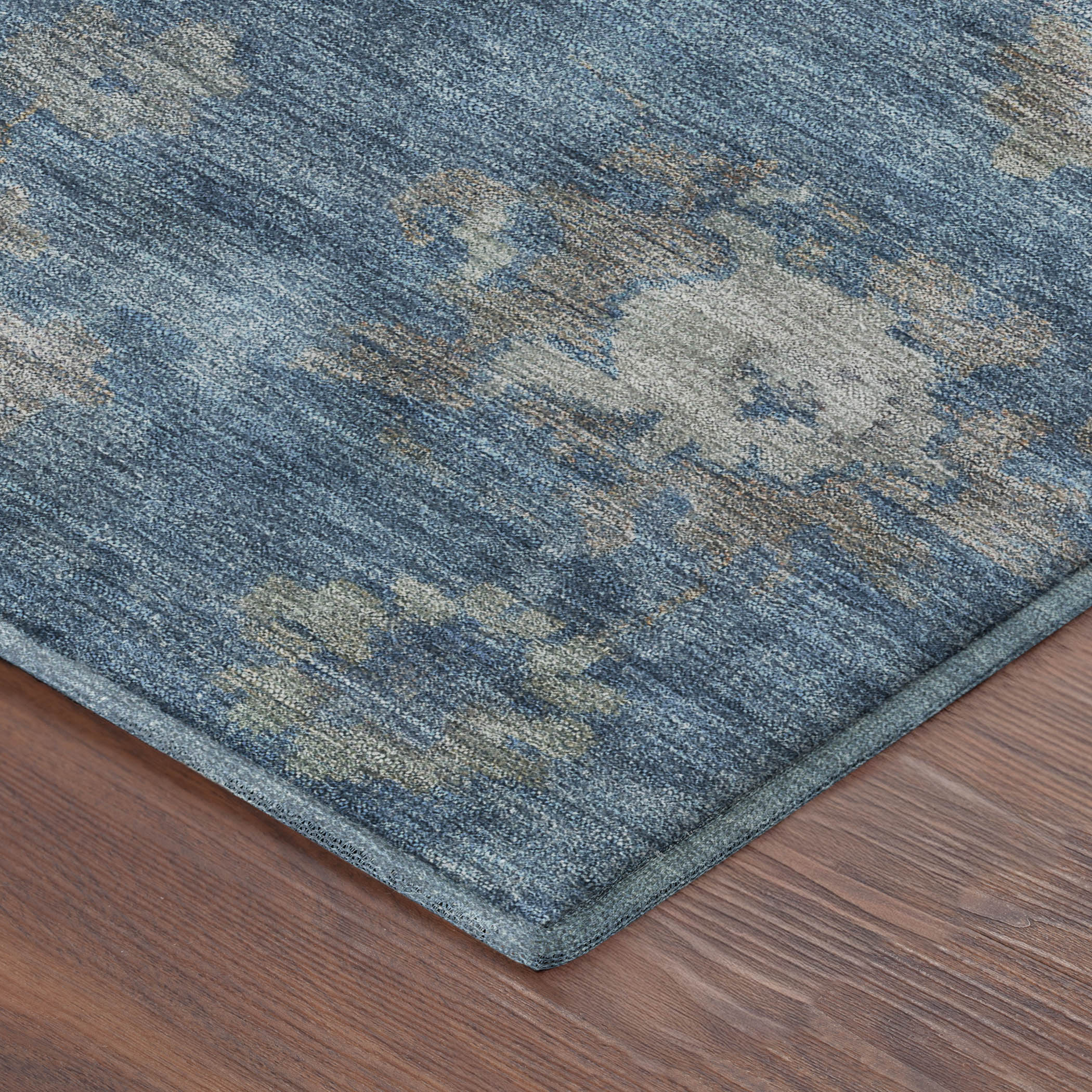 Mostar Machine Washable Traditional Denim Blue Rug 1'8" x 2'6" #shape_Rectangle