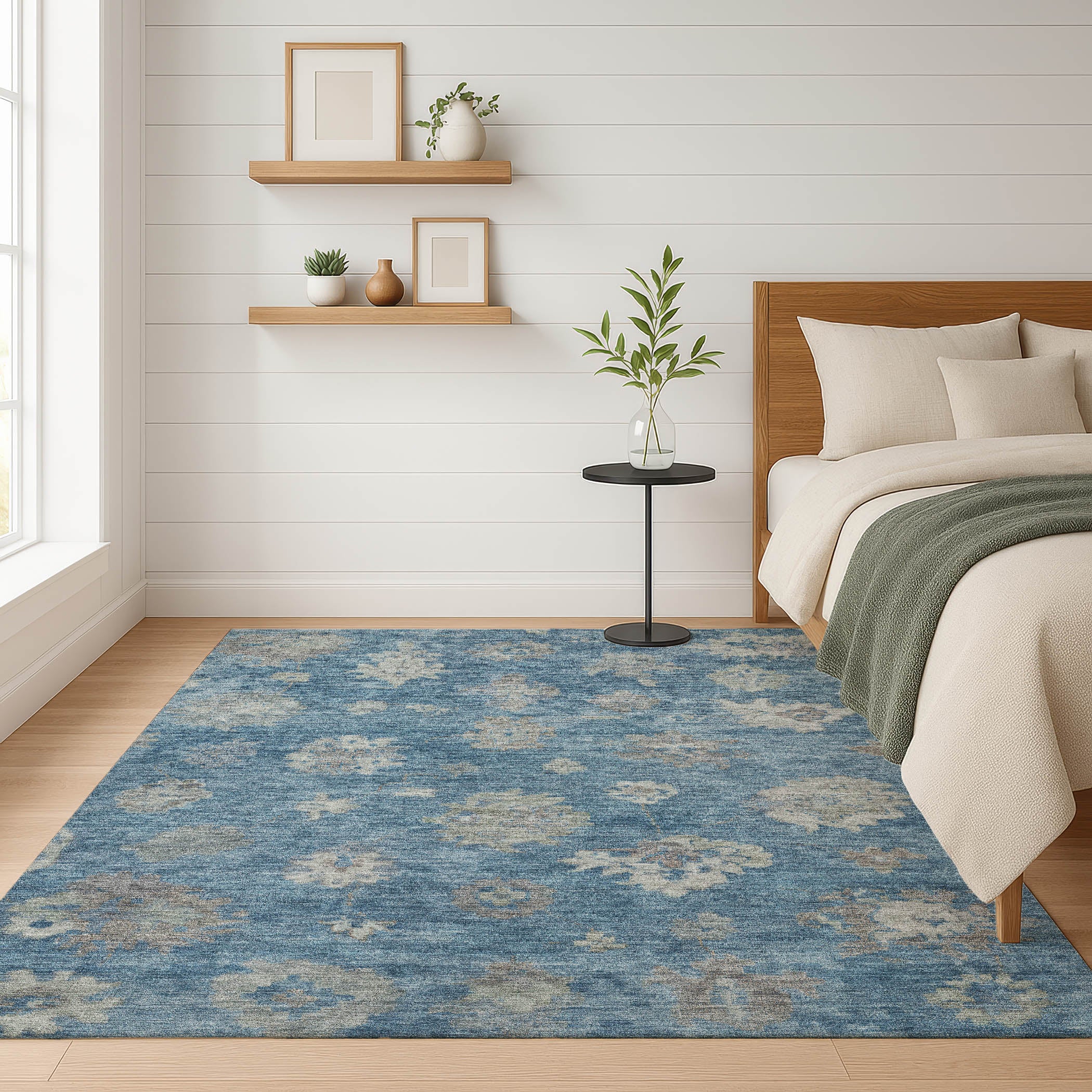 Mostar Machine Washable Traditional Denim Blue Rug 3' x 5' #shape_Rectangle