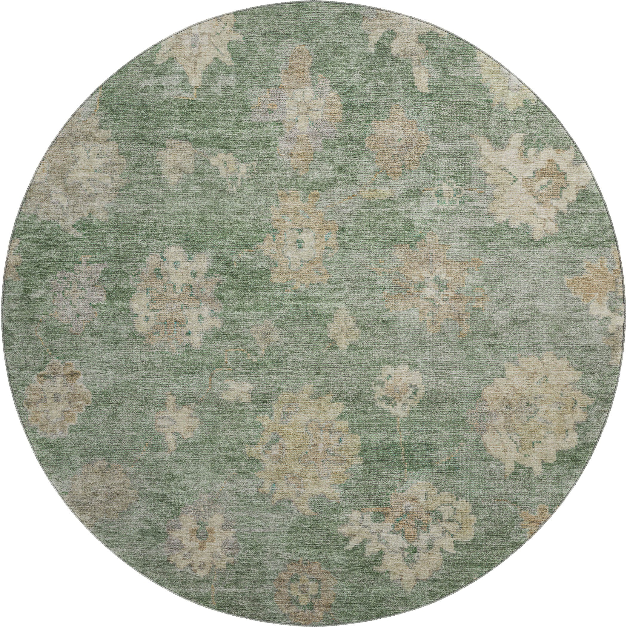 Mostar Machine Washable Traditional Fern Green Rug 8' x 8' #shape_Round