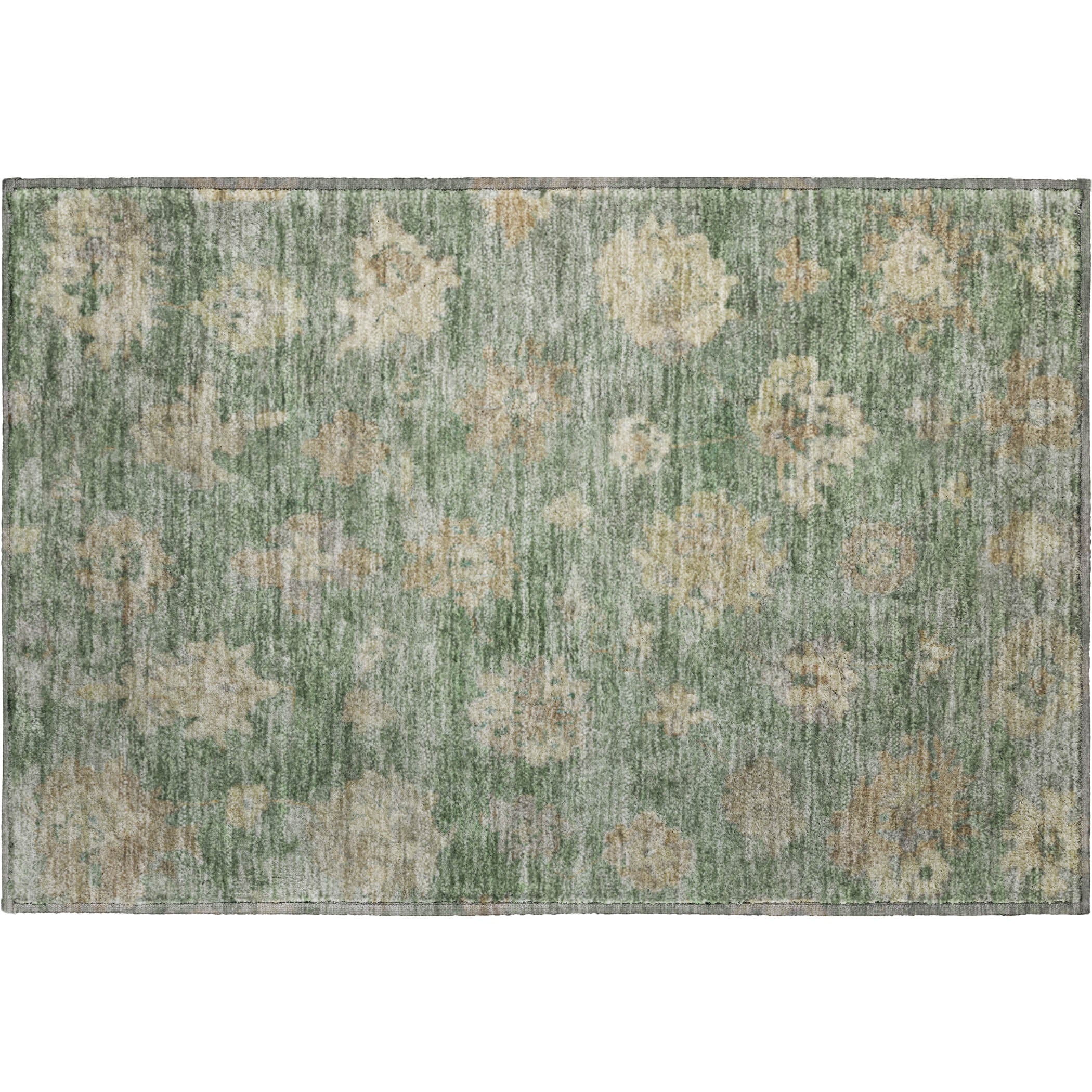 Mostar Machine Washable Traditional Fern Green Rug 1'8" x 2'6" #shape_Rectangle