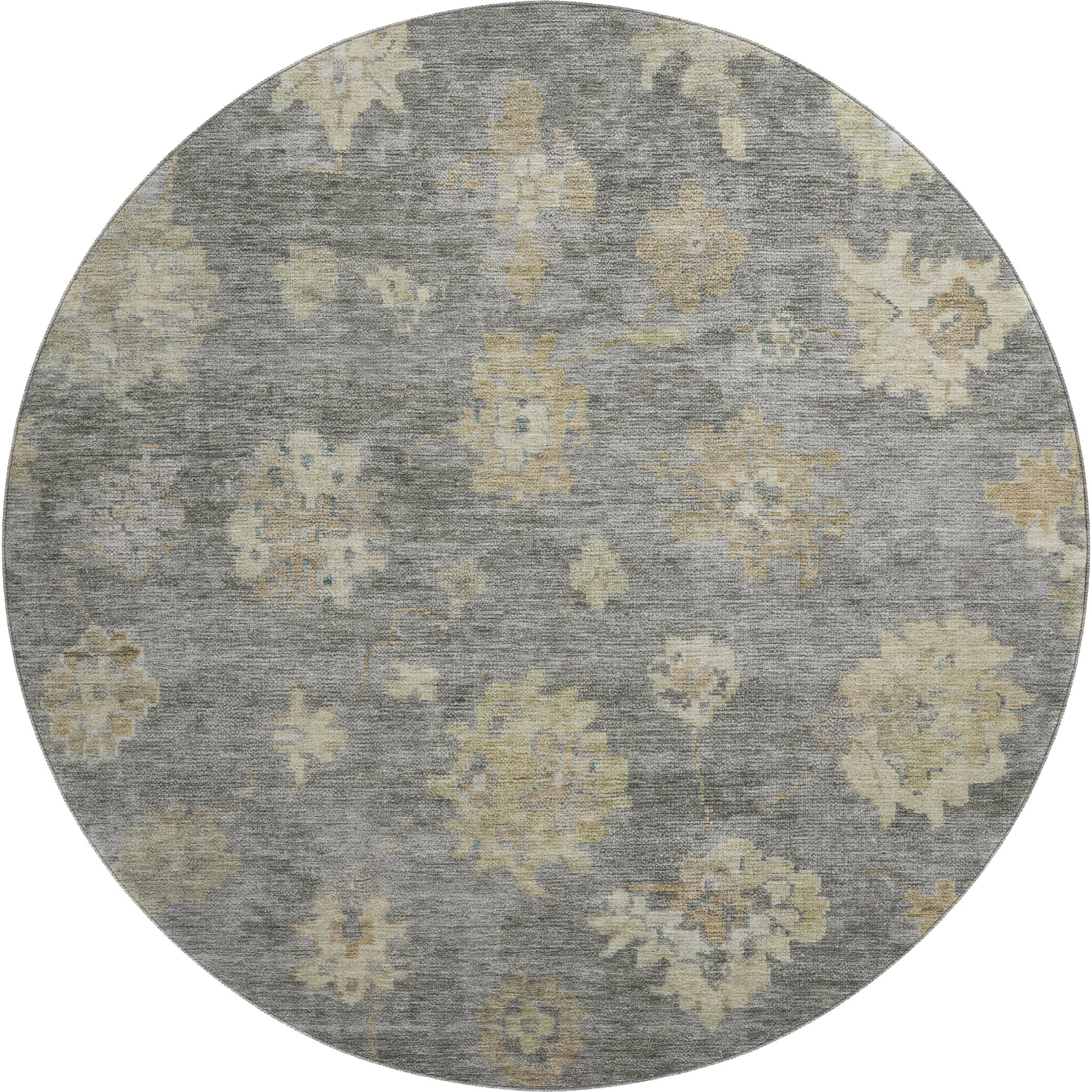 Mostar Machine Washable Traditional Pewter Gray Rug 8' x 8' #shape_Round