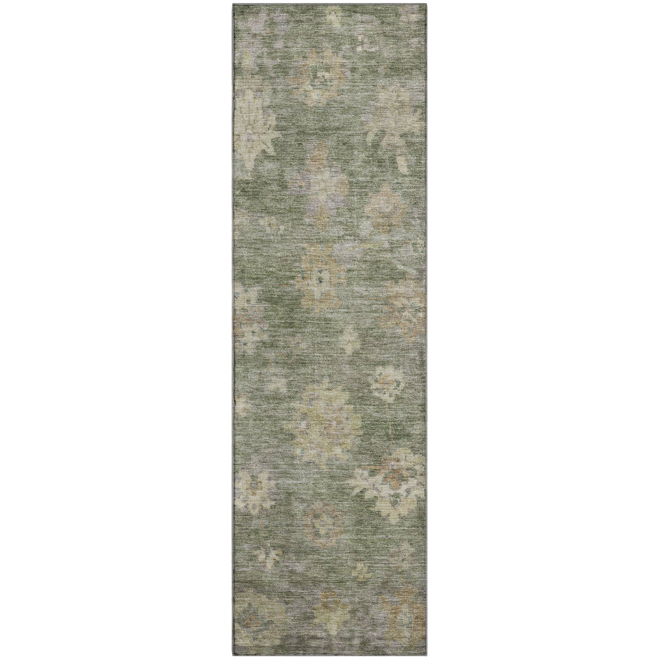Mostar Machine Washable Traditional Sage Green Rug 2'3" x 7'6" #shape_Runner