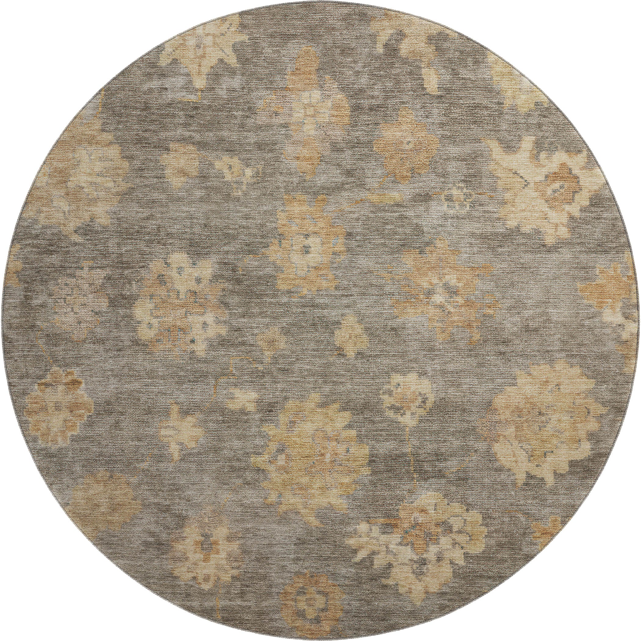 Mostar Machine Washable Traditional Taupe Brown Rug 8' x 8' #shape_Round