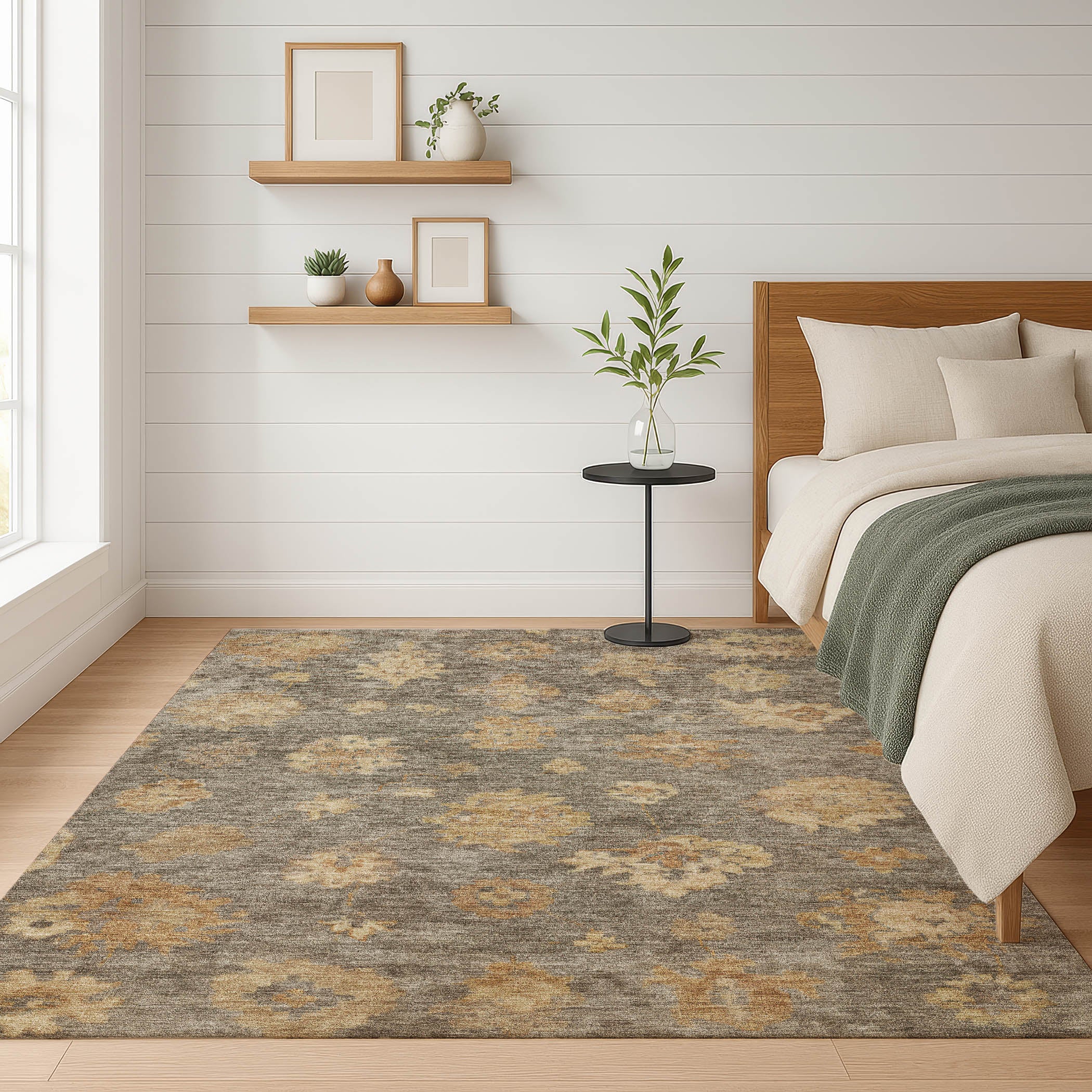 Mostar Machine Washable Traditional Taupe Brown Rug 3' x 5' #shape_Rectangle