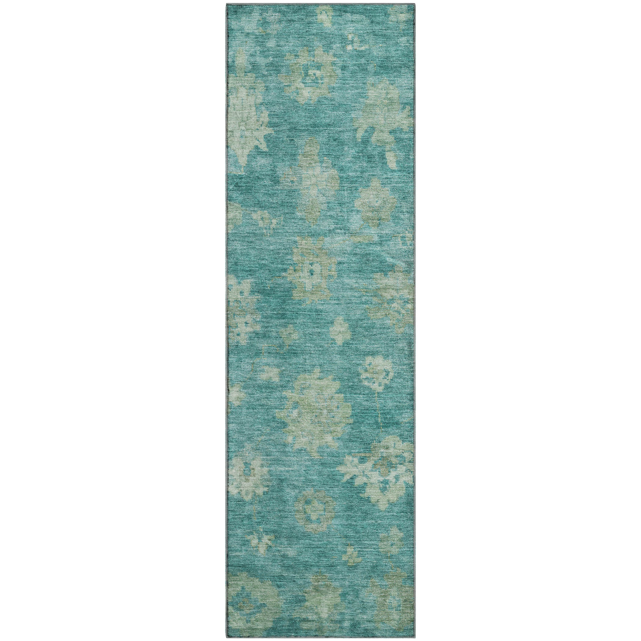 Mostar Machine Washable Traditional Teal Rug 2'3" x 7'6" #shape_Runner