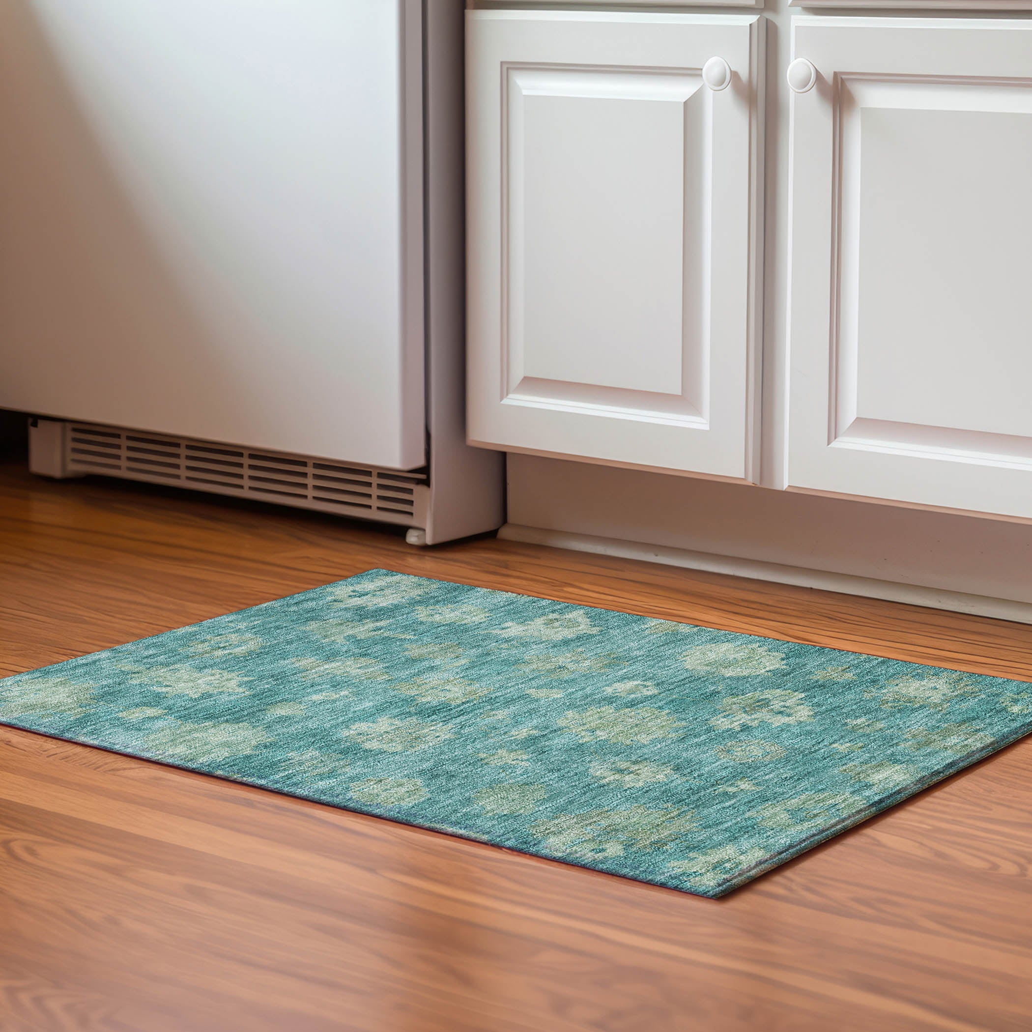 Mostar Machine Washable Traditional Teal Rug 1'8" x 2'6" #shape_Rectangle