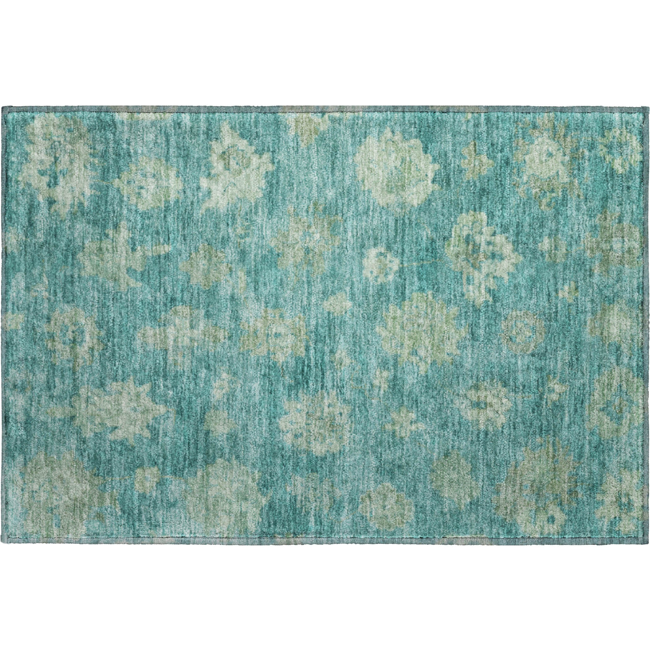 Mostar Machine Washable Traditional Teal Rug 1'8" x 2'6" #shape_Rectangle