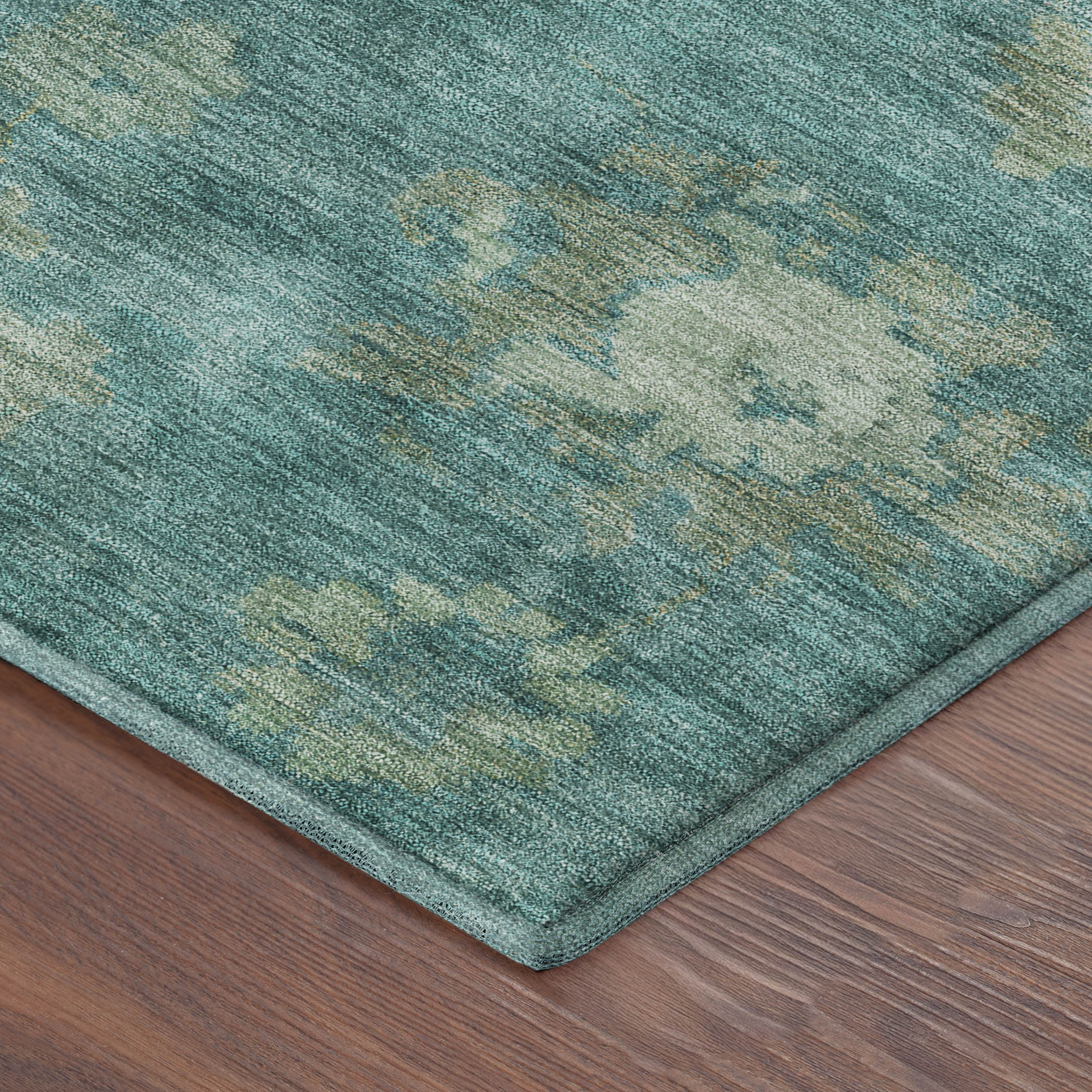 Mostar Machine Washable Traditional Teal Rug 1'8" x 2'6" #shape_Rectangle