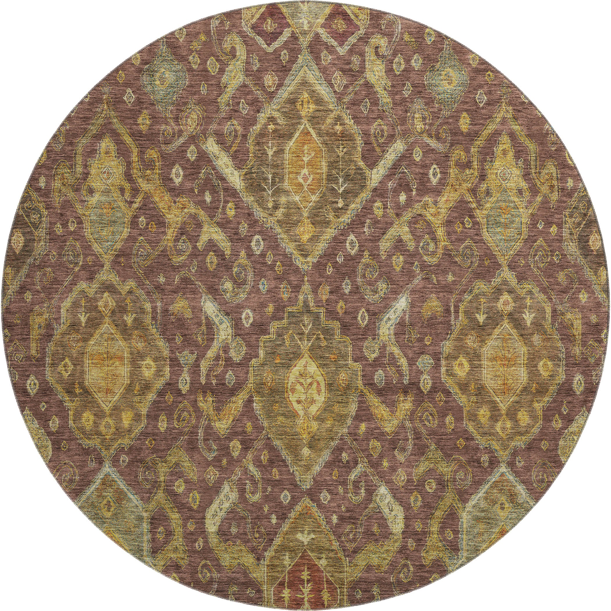 Salzburg Machine Washable Traditional Burgundy Red Rug 8' x 8' #shape_Round