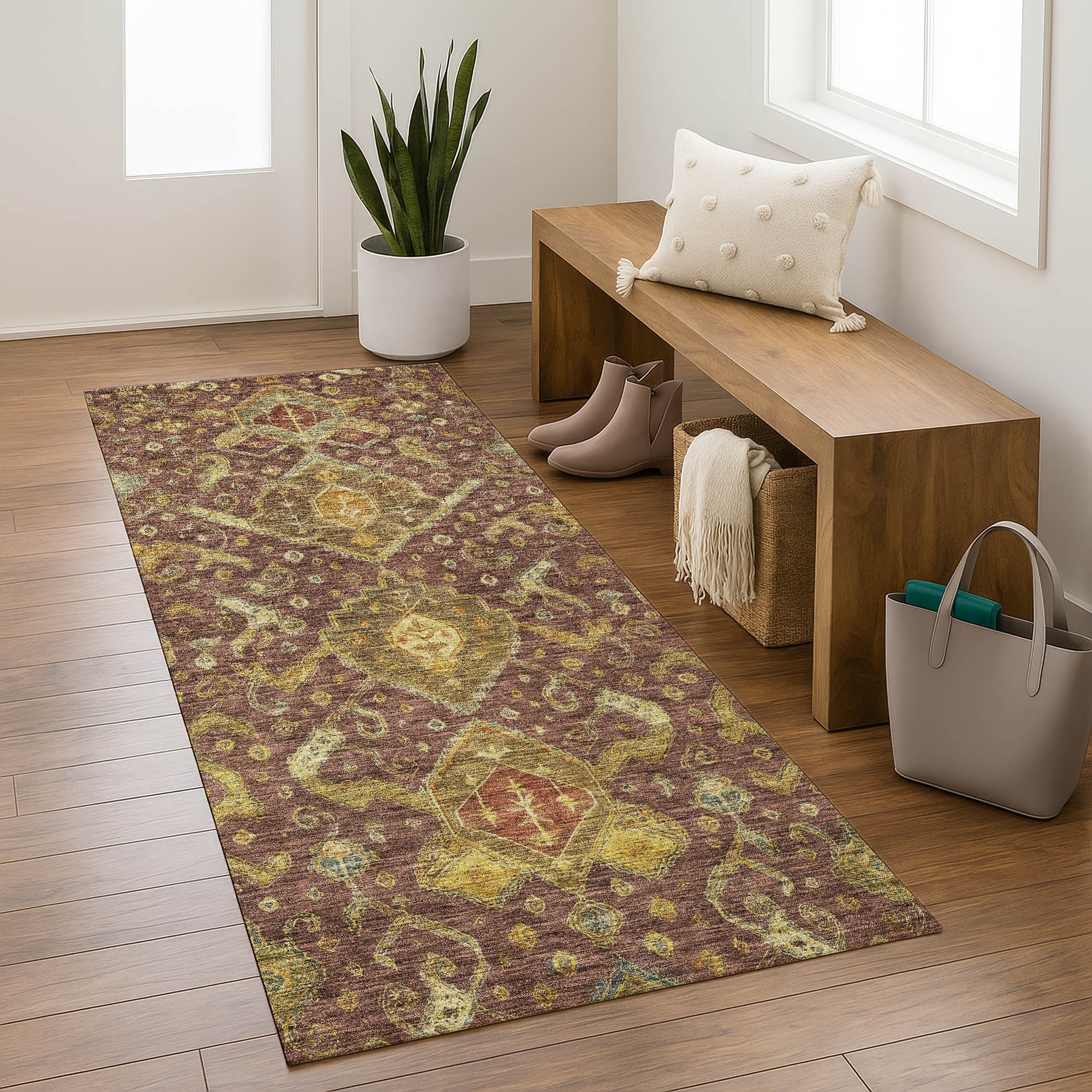 Salzburg Machine Washable Traditional Burgundy Red Rug 2'3" x 7'6" #shape_Runner