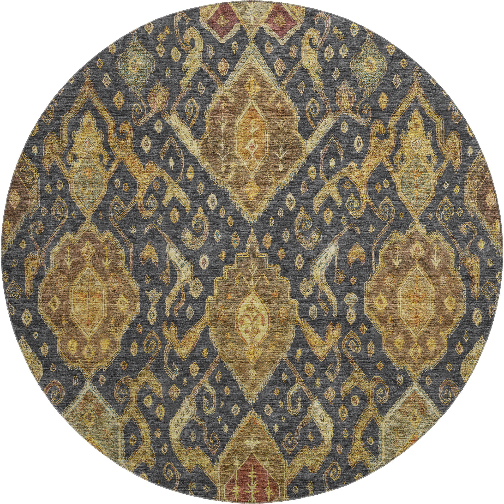 Salzburg Machine Washable Traditional Charcoal Gray Rug 8' x 8' #shape_Round