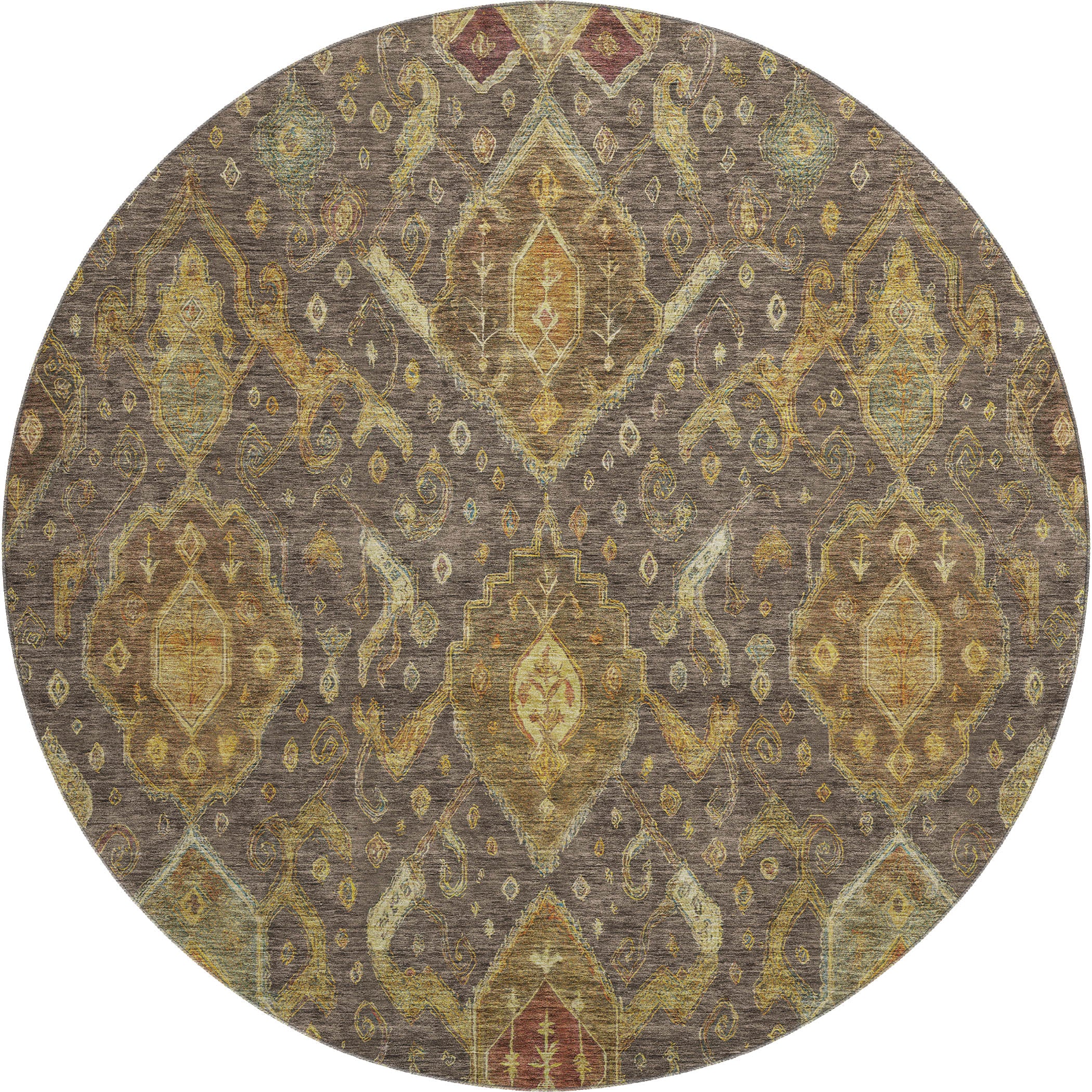 Salzburg Machine Washable Traditional Chocolate Brown Rug 8' x 8' #shape_Round