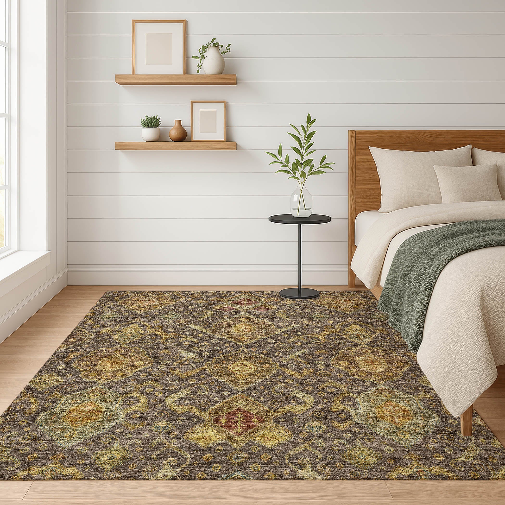 Salzburg Machine Washable Traditional Chocolate Brown Rug 3' x 5' #shape_Rectangle