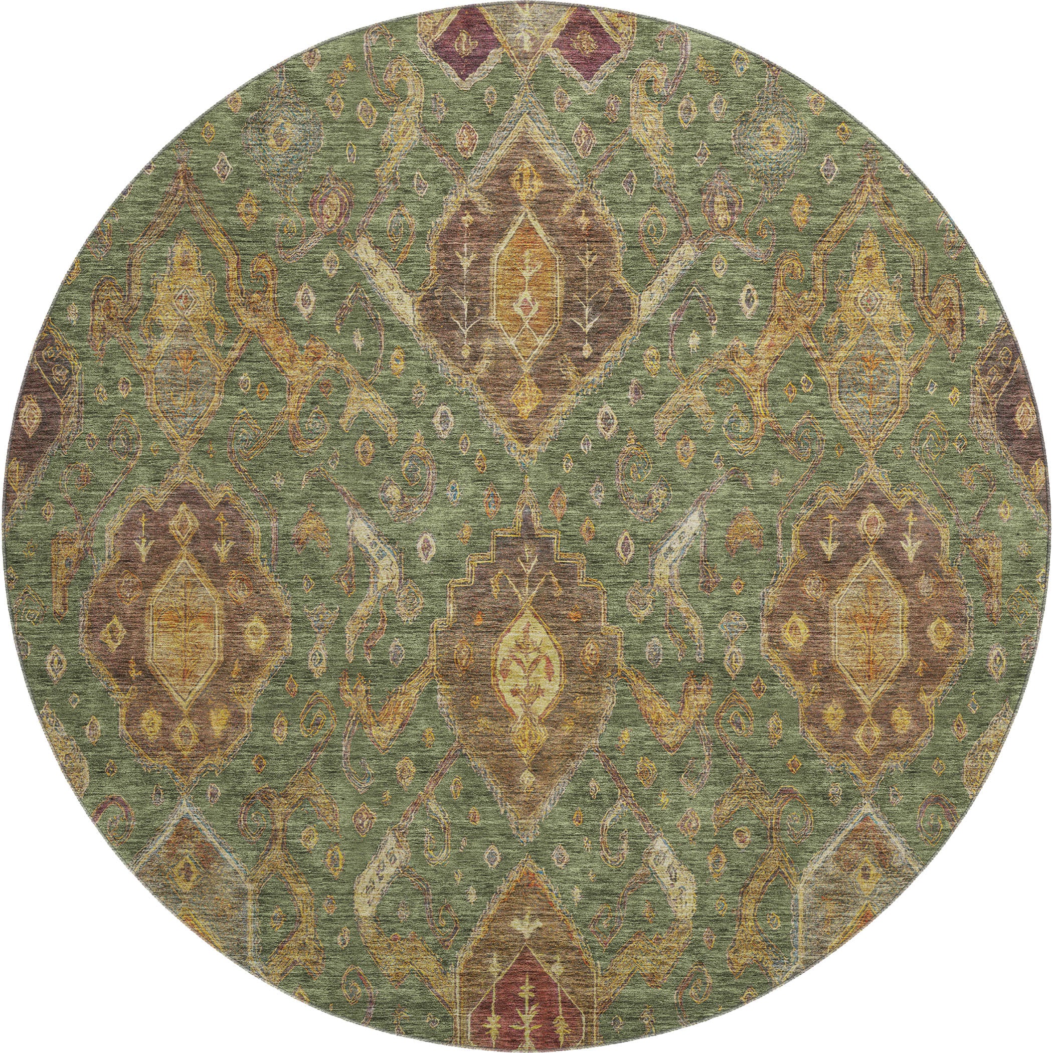 Salzburg Machine Washable Traditional Fern Green Rug 8' x 8' #shape_Round
