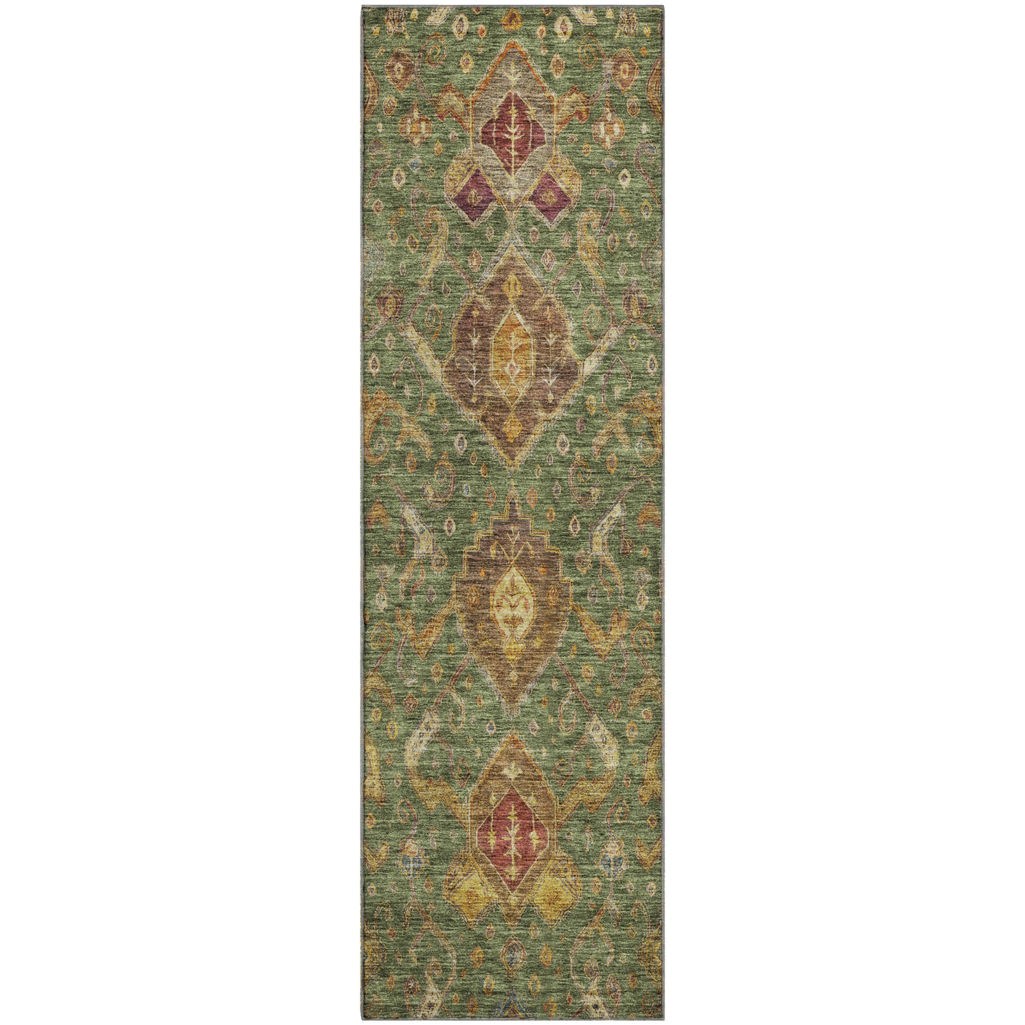 Salzburg Machine Washable Traditional Fern Green Rug 2'3" x 7'6" #shape_Runner