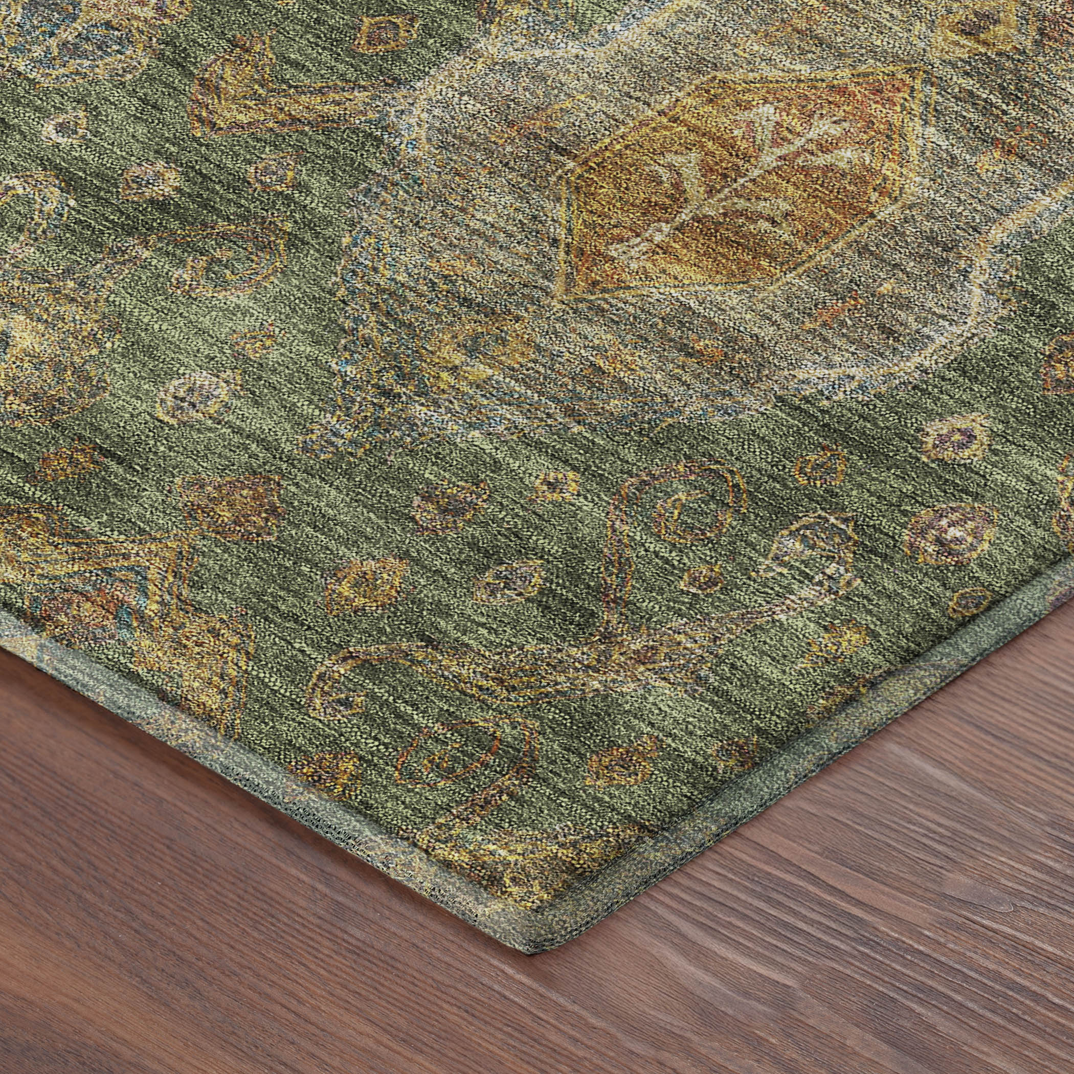 Salzburg Machine Washable Traditional Fern Green Rug 1'8" x 2'6" #shape_Rectangle