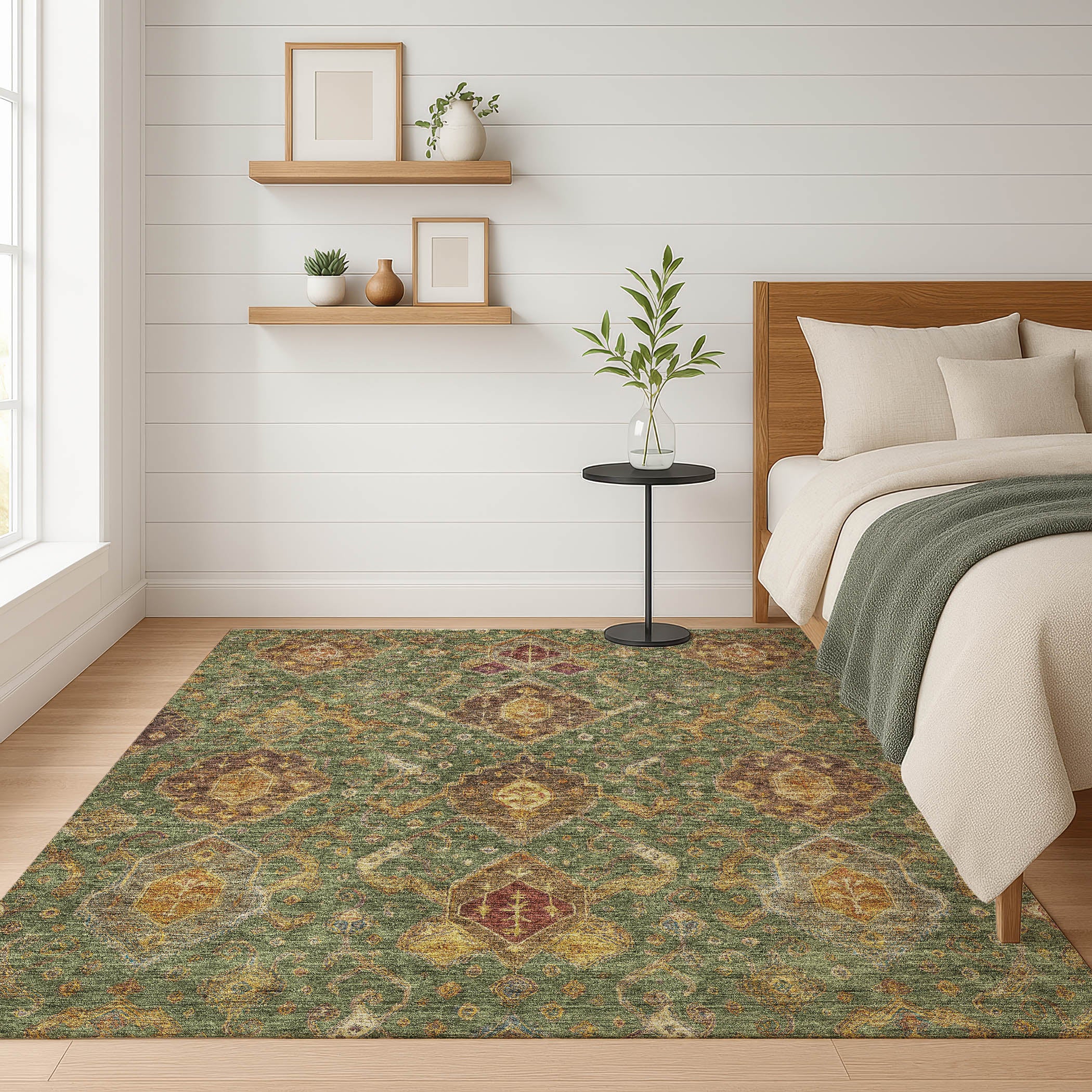 Salzburg Machine Washable Traditional Fern Green Rug 3' x 5' #shape_Rectangle