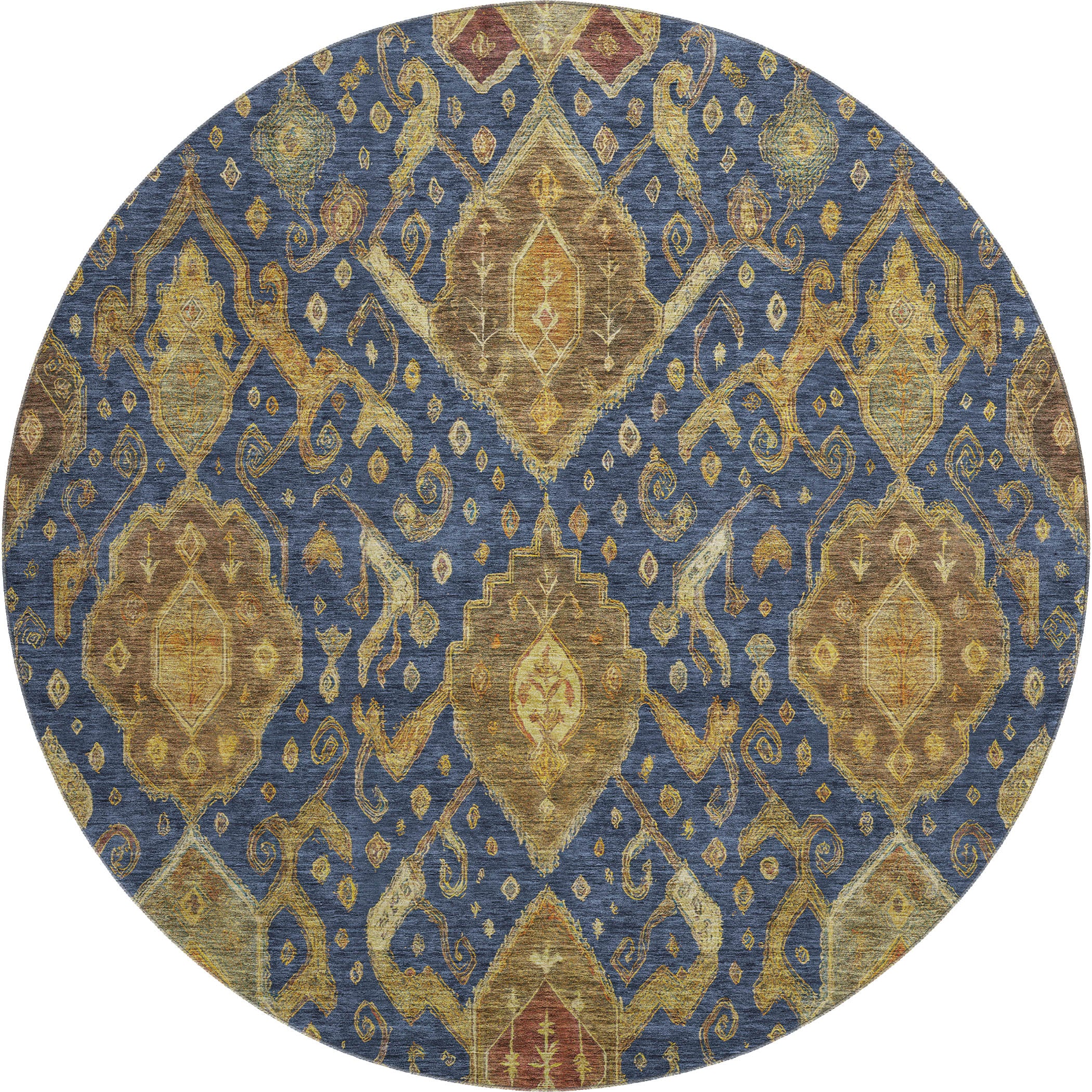 Salzburg Machine Washable Traditional Navy Blue Rug 8' x 8' #shape_Round