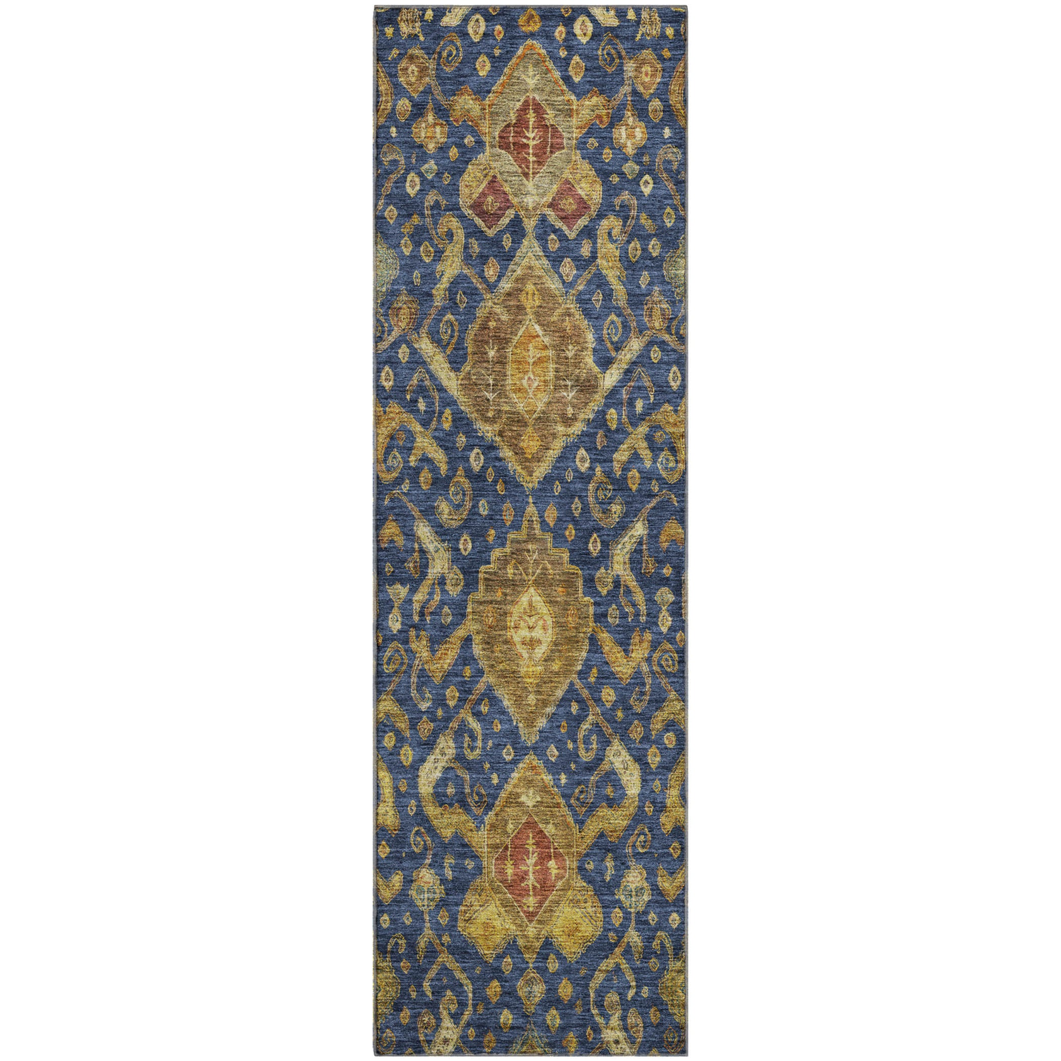 Salzburg Machine Washable Traditional Navy Blue Rug 2'3" x 7'6" #shape_Runner
