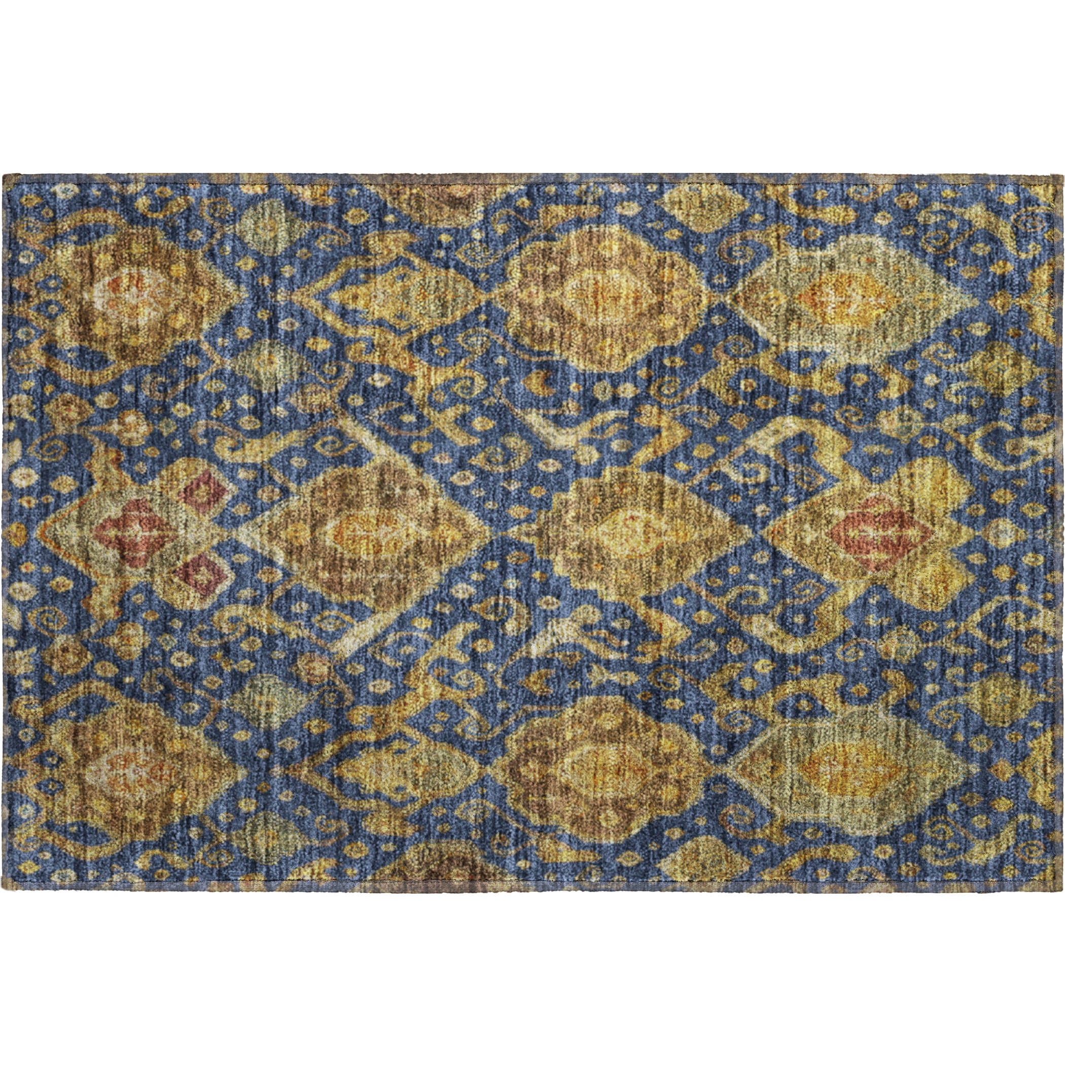 Salzburg Machine Washable Traditional Navy Blue Rug 1'8" x 2'6" #shape_Rectangle