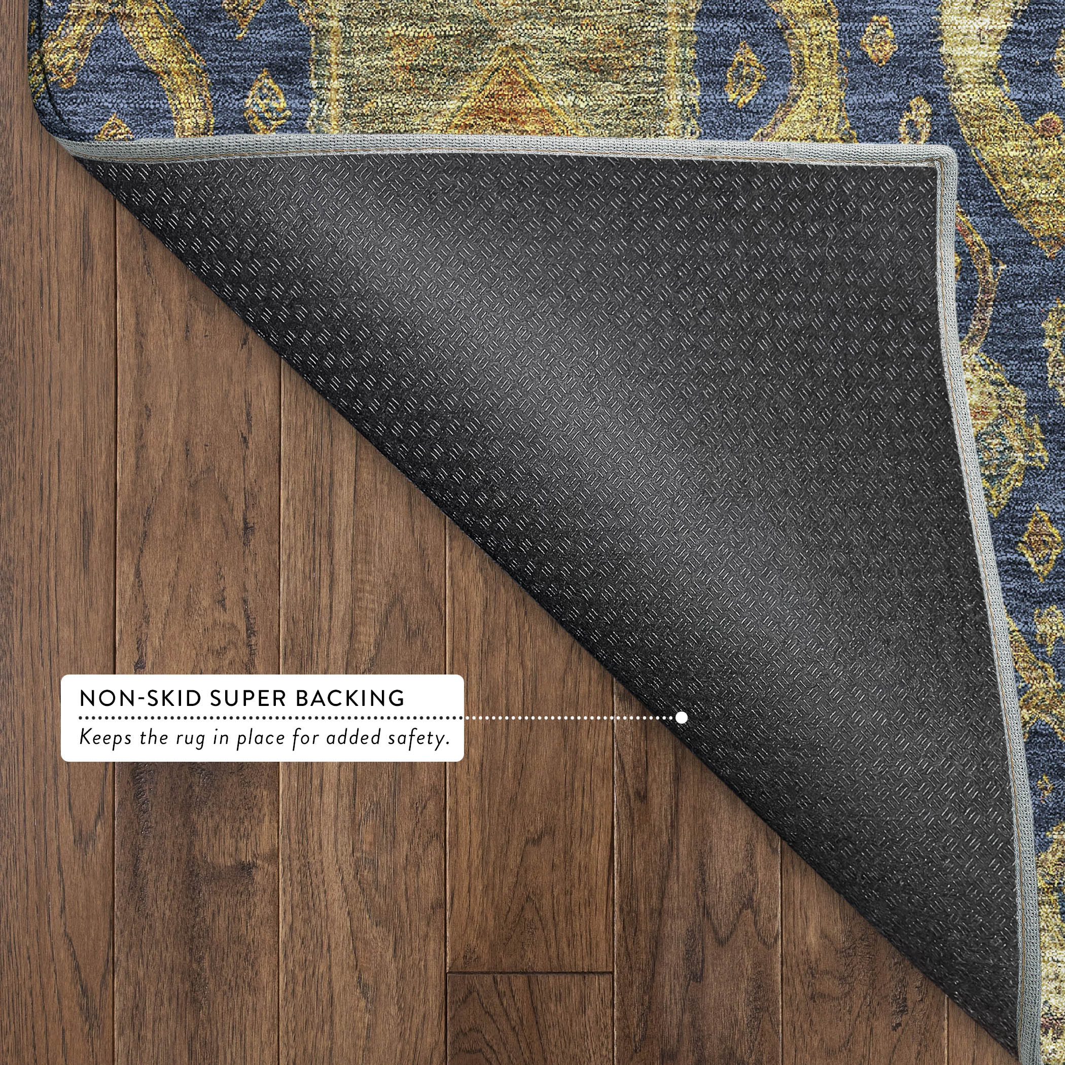 Salzburg Machine Washable Traditional Navy Blue Rug 1'8" x 2'6" #shape_Rectangle