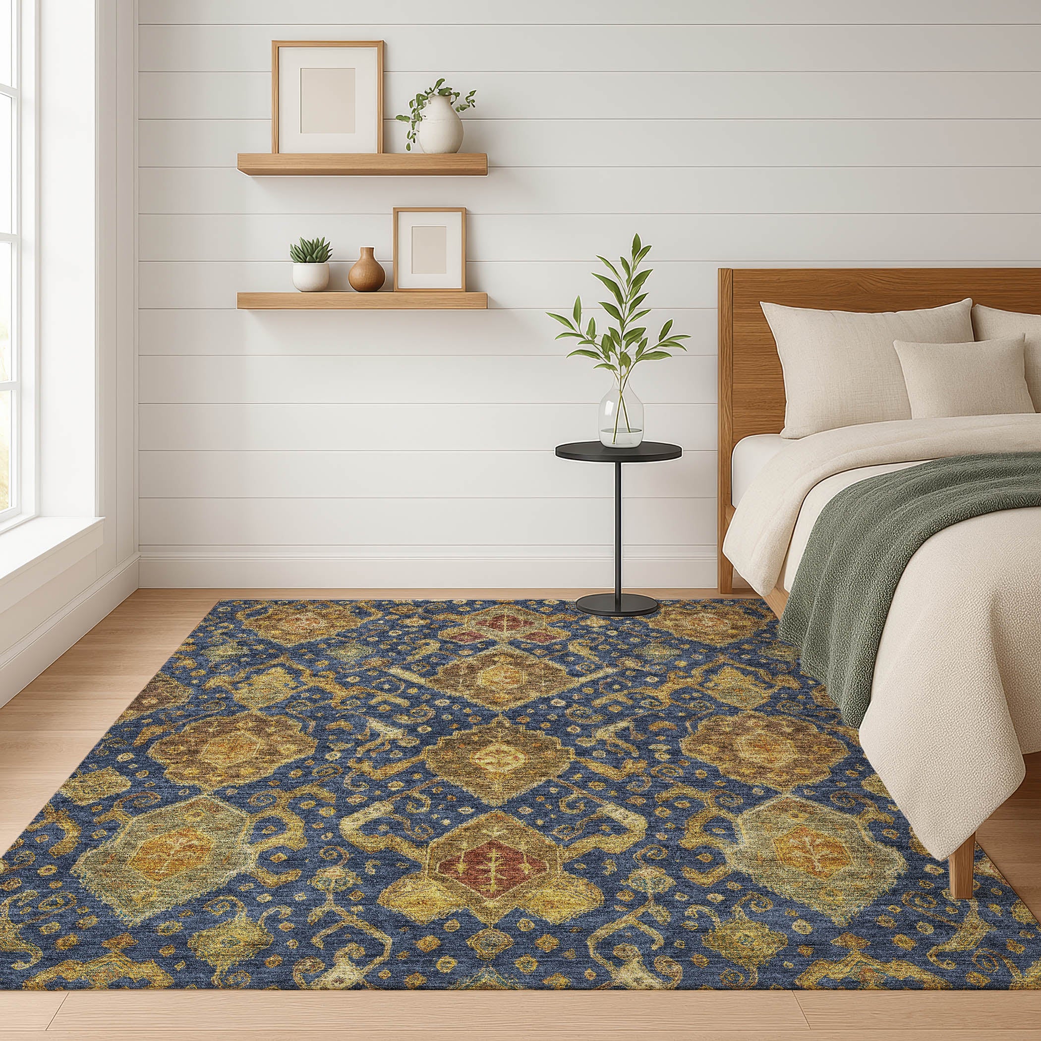Salzburg Machine Washable Traditional Navy Blue Rug 3' x 5' #shape_Rectangle