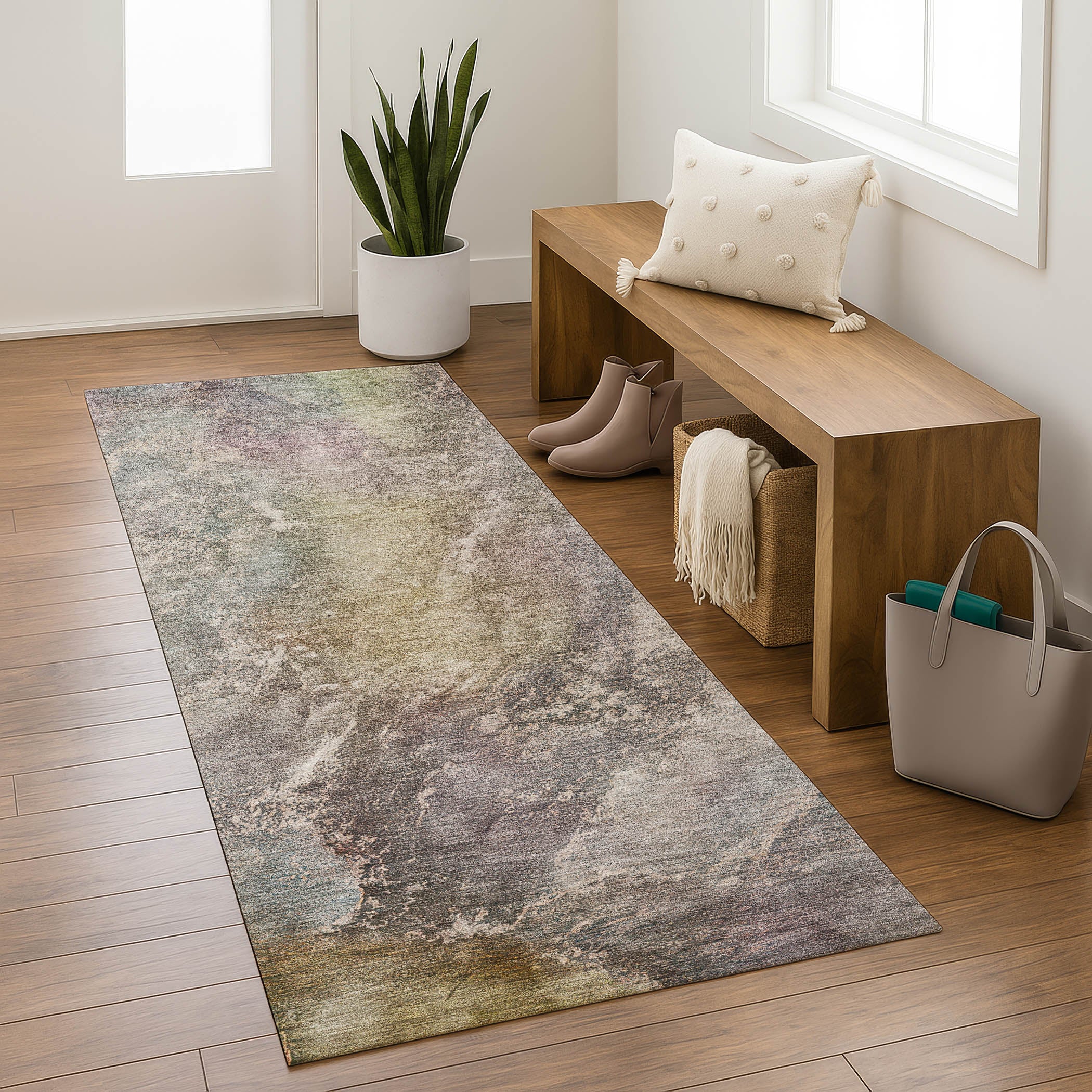 Sintra Machine Washable Transitional Beige Brown Rug 2'3" x 7'6" #shape_Runner