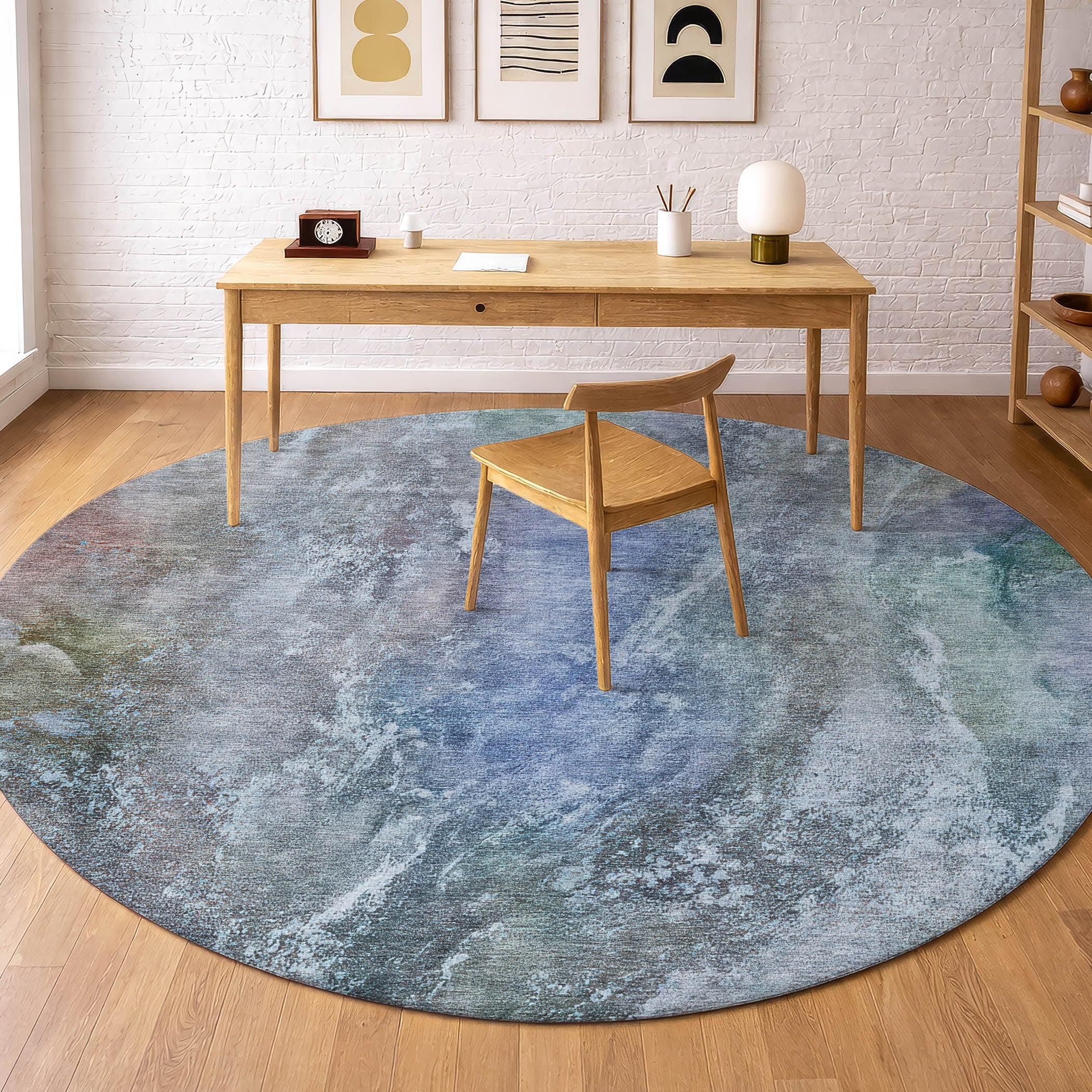 Sintra Machine Washable Transitional Blue Rug 8' x 8' #shape_Round