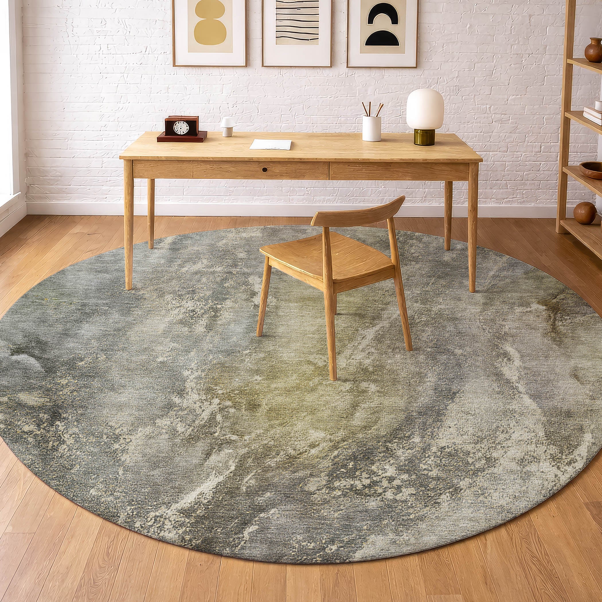 Sintra Machine Washable Transitional Pewter Gray Rug 8' x 8' #shape_Round