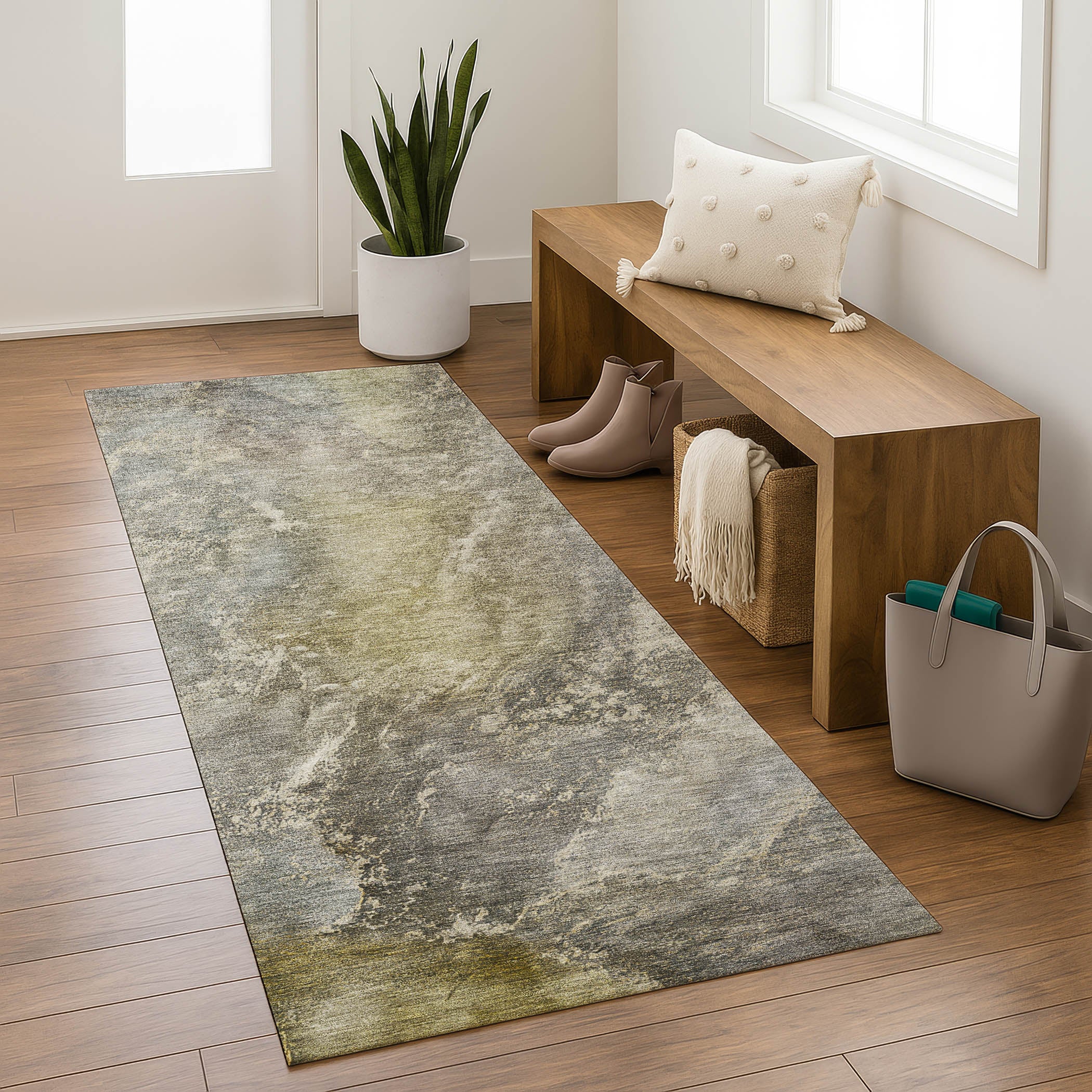 Sintra Machine Washable Transitional Pewter Gray Rug 2'3" x 7'6" #shape_Runner