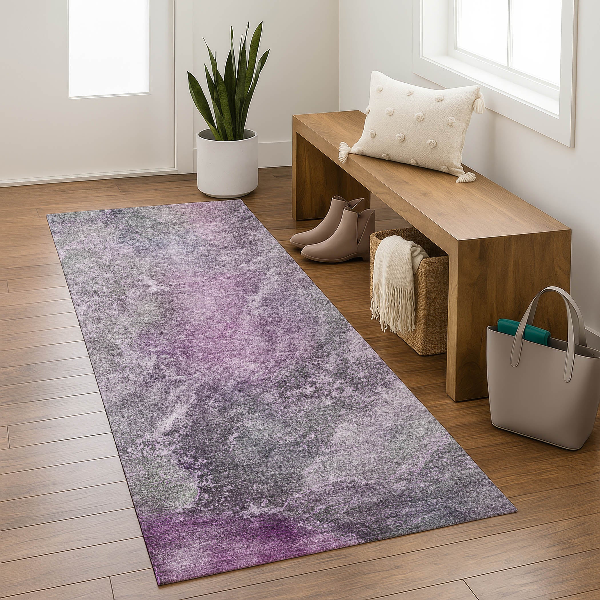 Sintra Machine Washable Transitional Plum Purple Rug 2'3" x 7'6" #shape_Runner