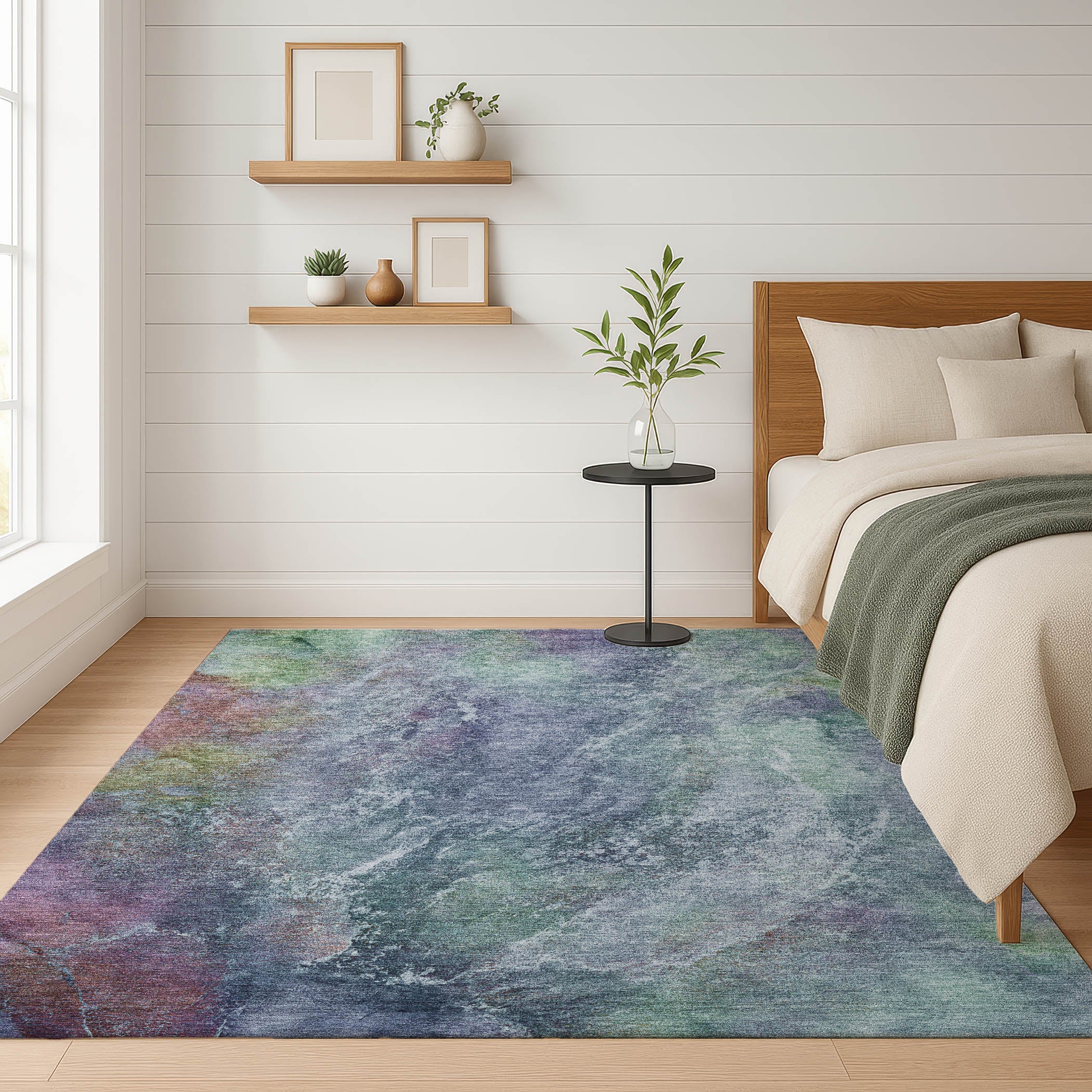 Dublin Machine Washable Transitional Blue Rug 3' x 5' #shape_Rectangle