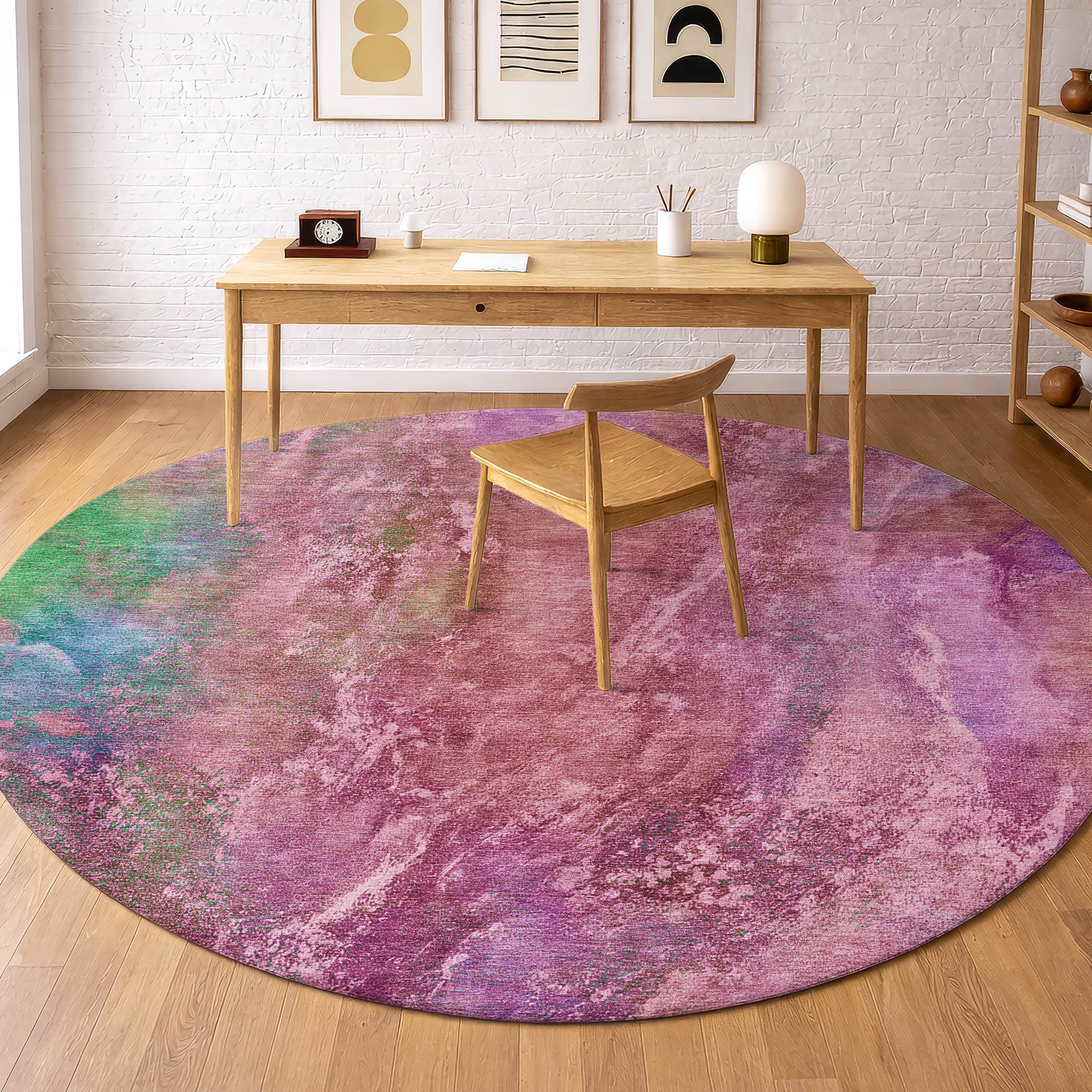 Dublin Machine Washable Transitional Blush Pink Rug 8' x 8' #shape_Round