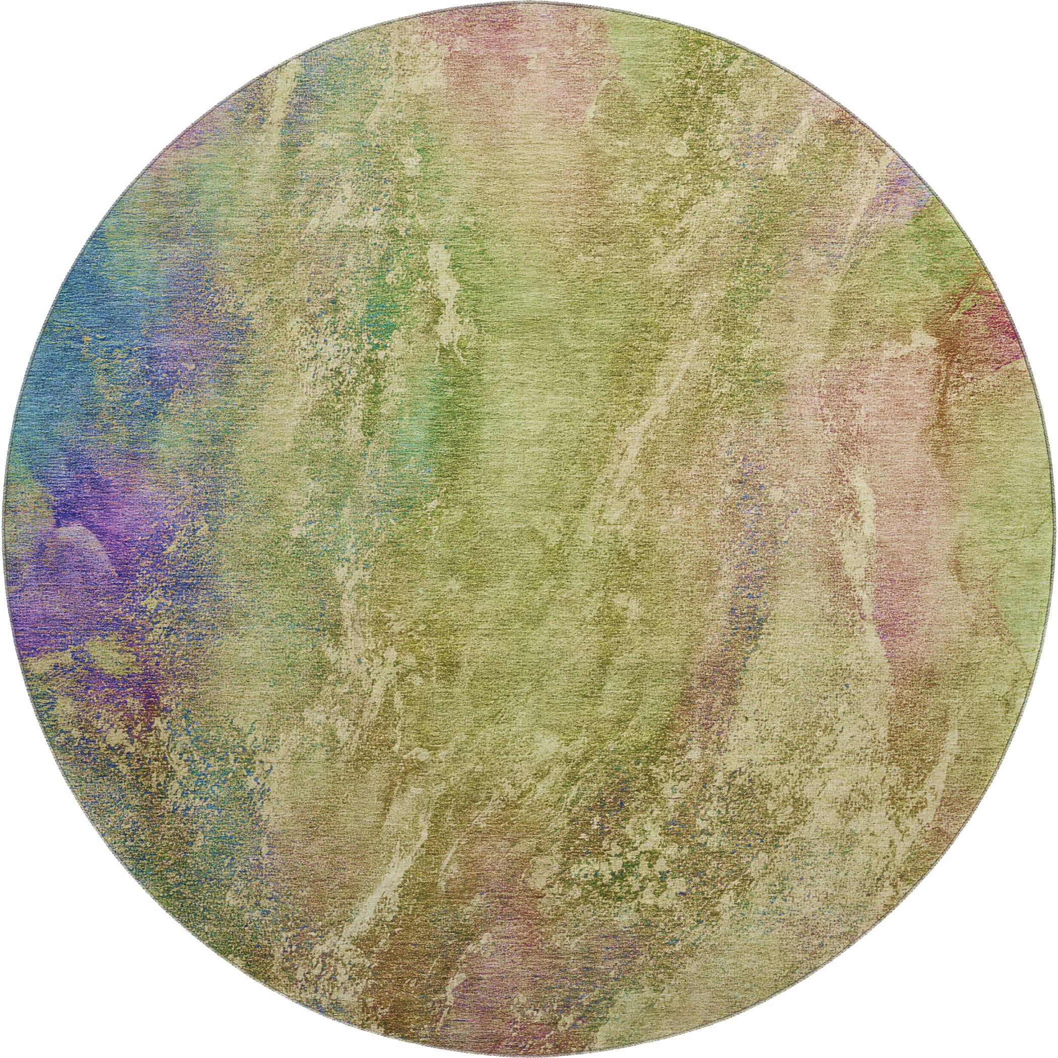 Dublin Machine Washable Transitional Green Rug 8' x 8' #shape_Round