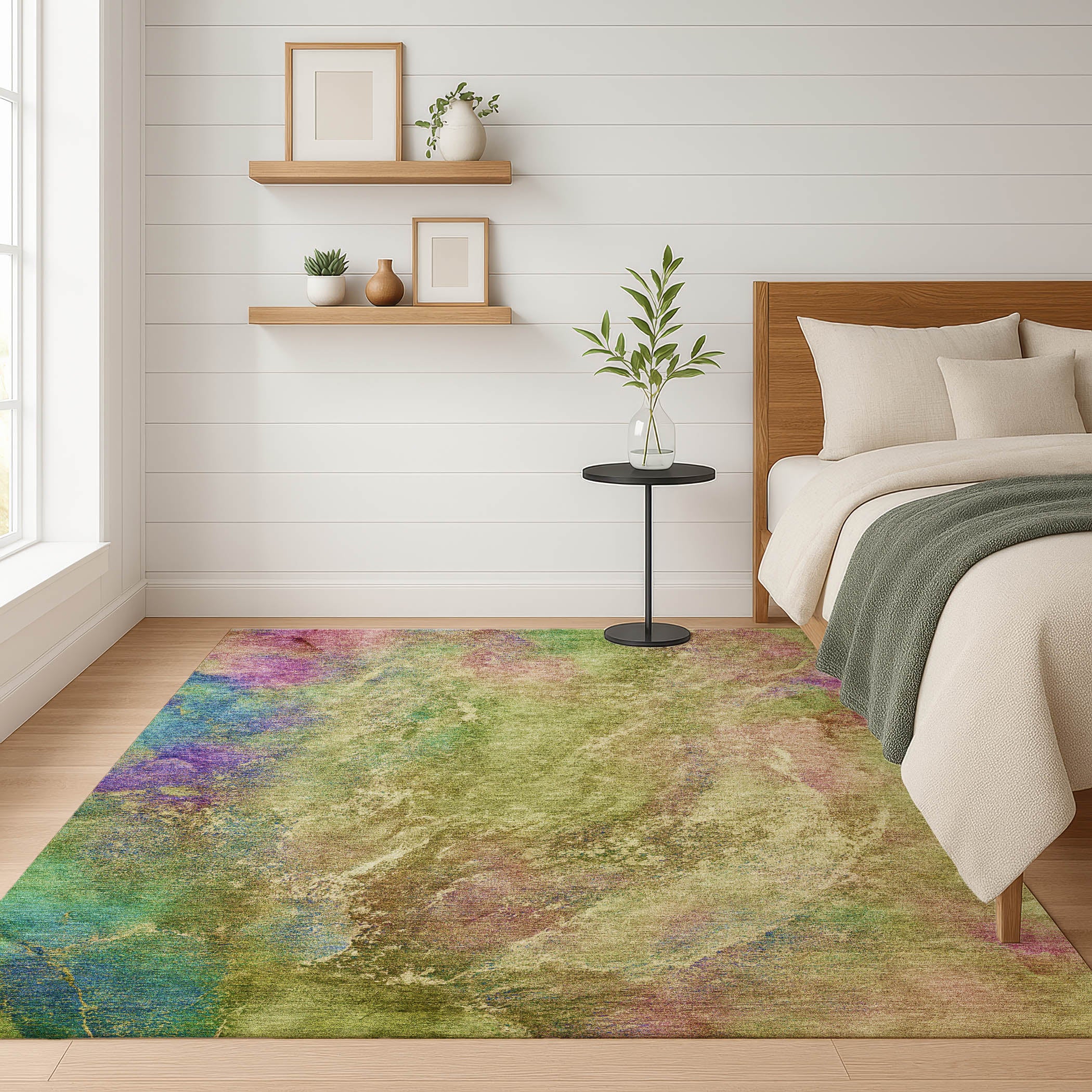 Dublin Machine Washable Transitional Green Rug 3' x 5' #shape_Rectangle