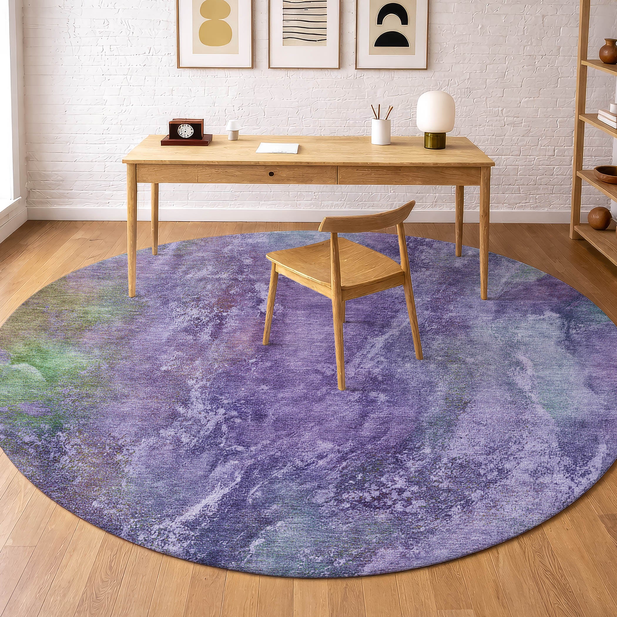 Dublin Machine Washable Transitional Purple Rug 8' x 8' #shape_Round