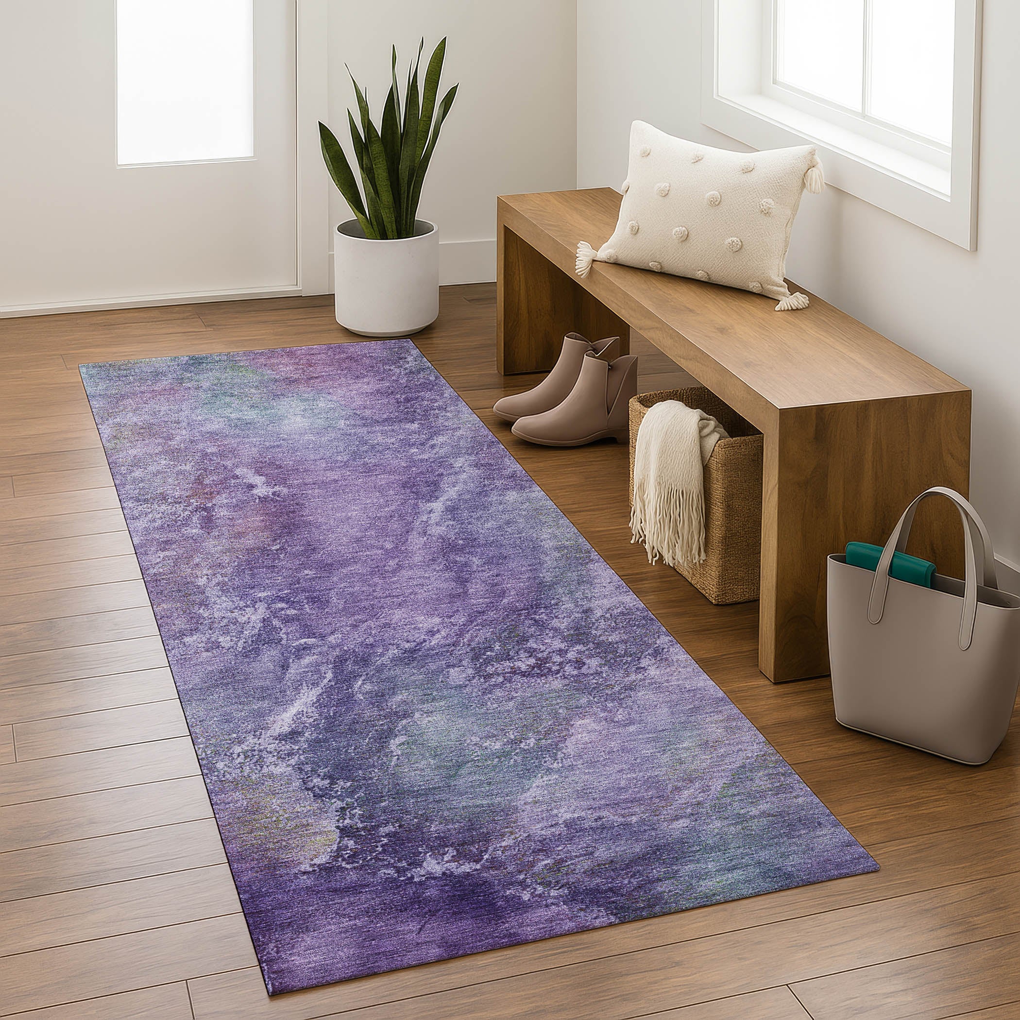 Dublin Machine Washable Transitional Purple Rug 2'3" x 7'6" #shape_Runner