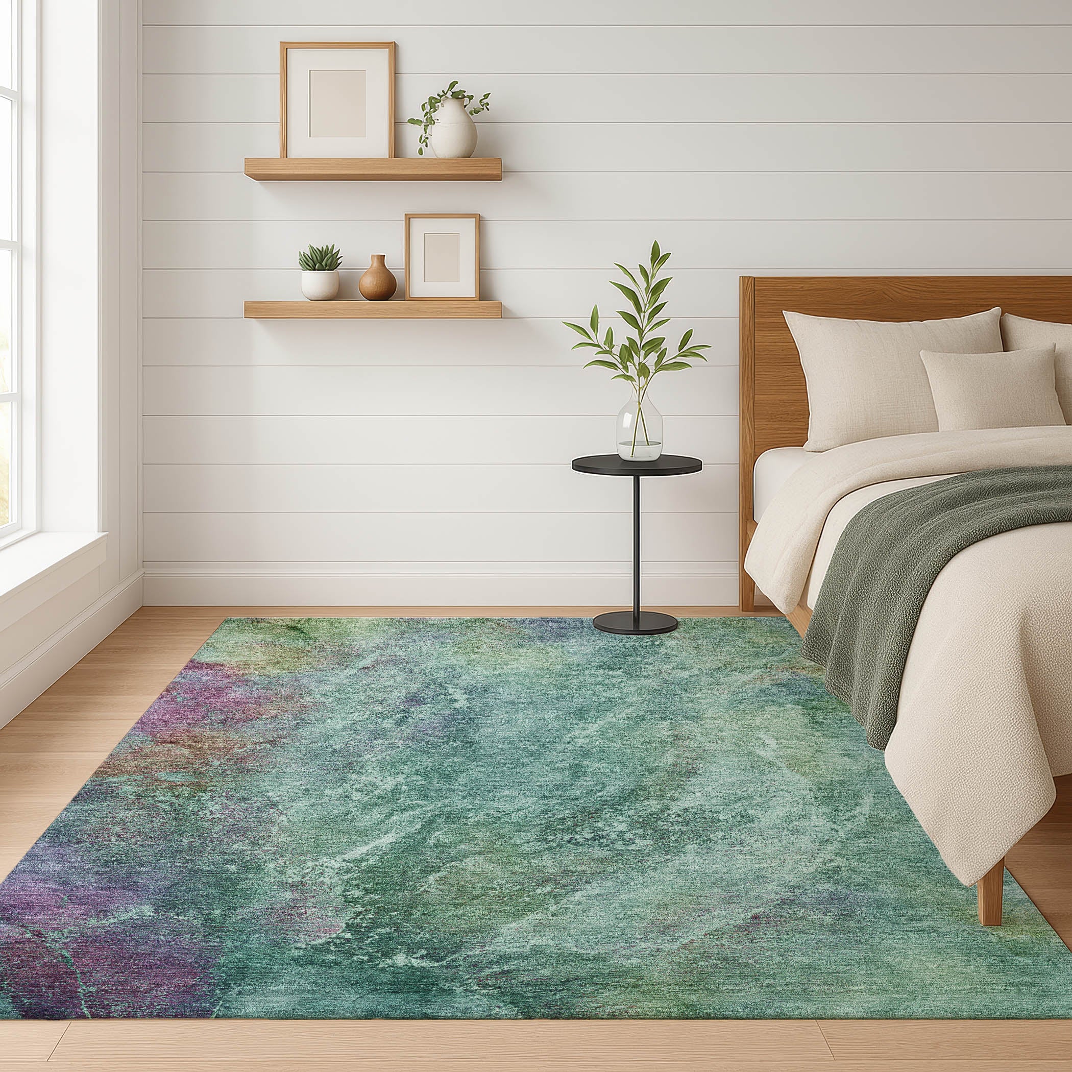 Dublin Machine Washable Transitional Teal Rug 3' x 5' #shape_Rectangle