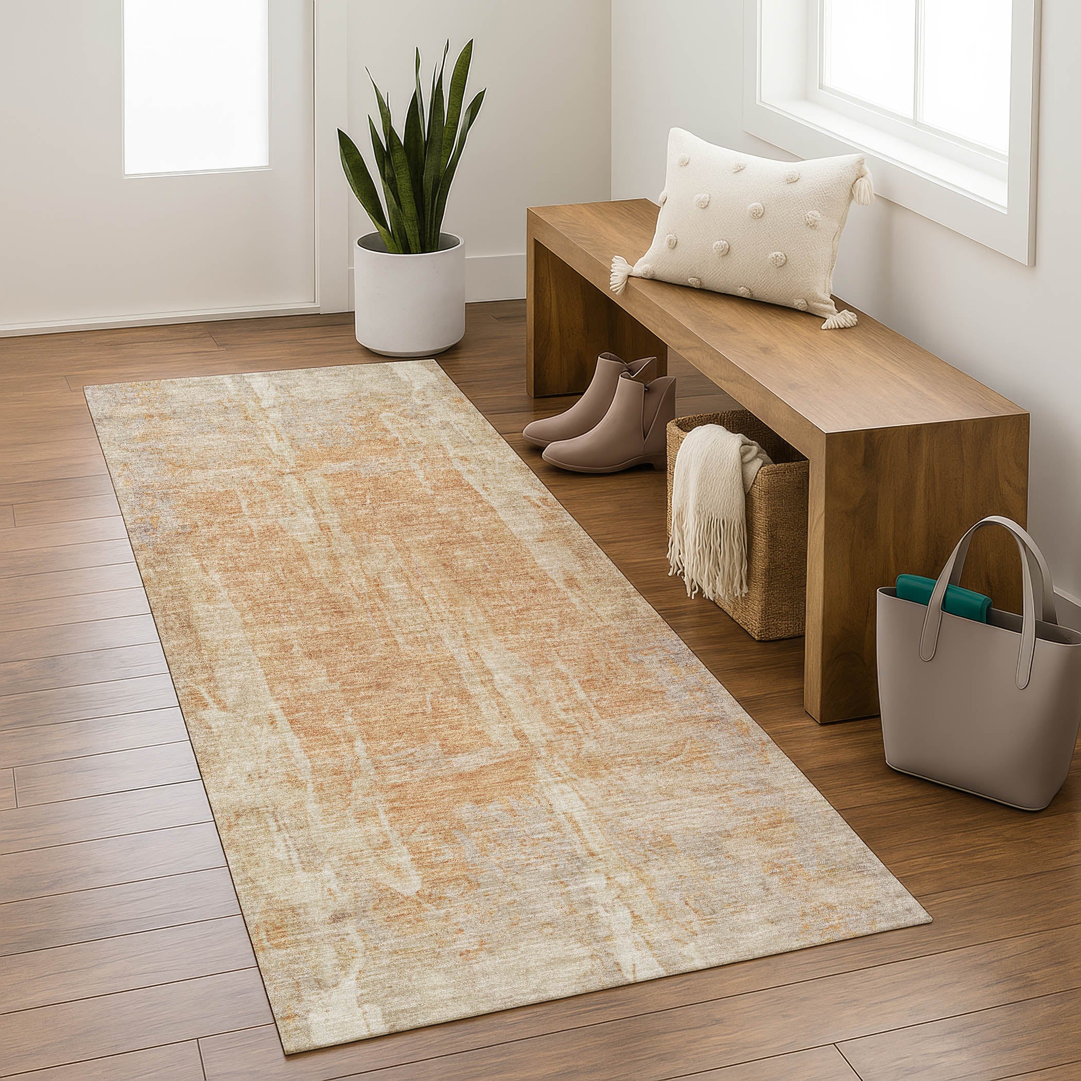 Dubrovnik Machine Washable Transitional Khaki Brown Rug 2'3" x 7'6" #shape_Runner