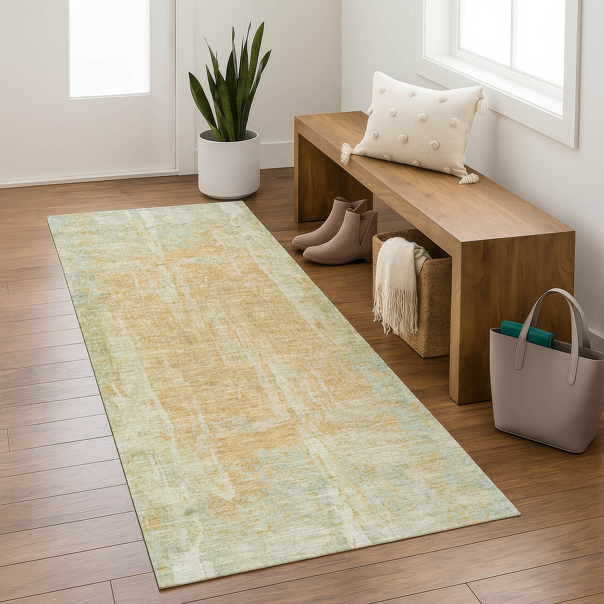 Dubrovnik Machine Washable Transitional Sage Green Rug 2'3" x 7'6" #shape_Runner