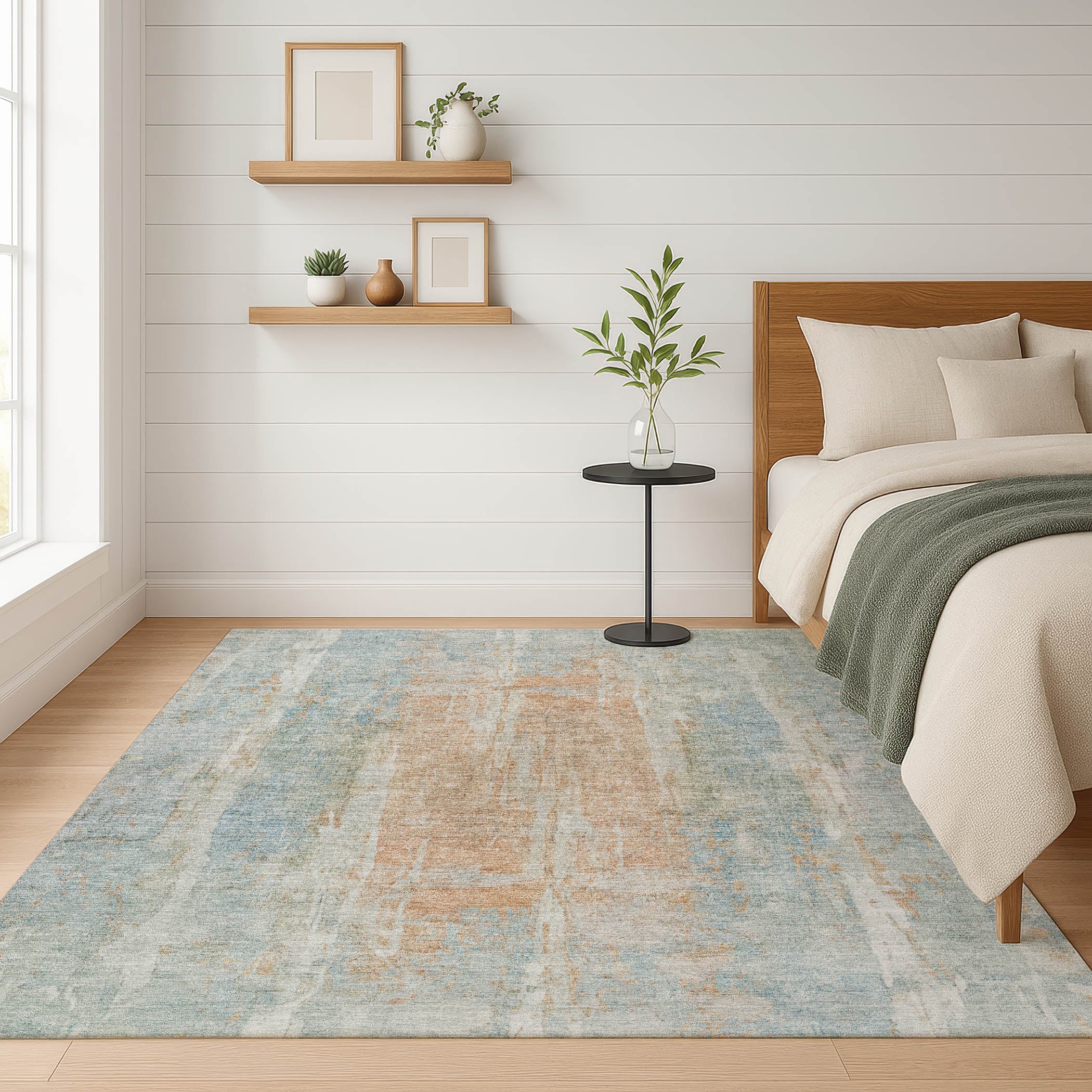 Dubrovnik Machine Washable Transitional Sky Blue Rug 3' x 5' #shape_Rectangle