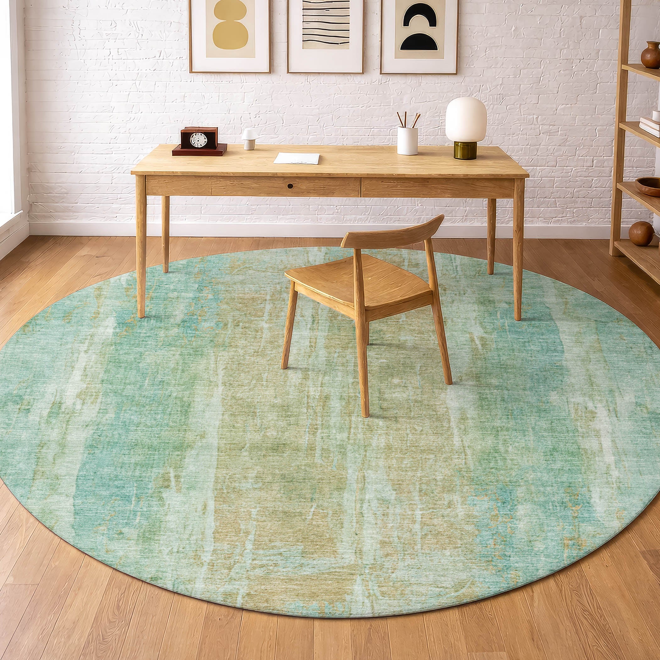 Dubrovnik Machine Washable Transitional Teal Rug 8' x 8' #shape_Round