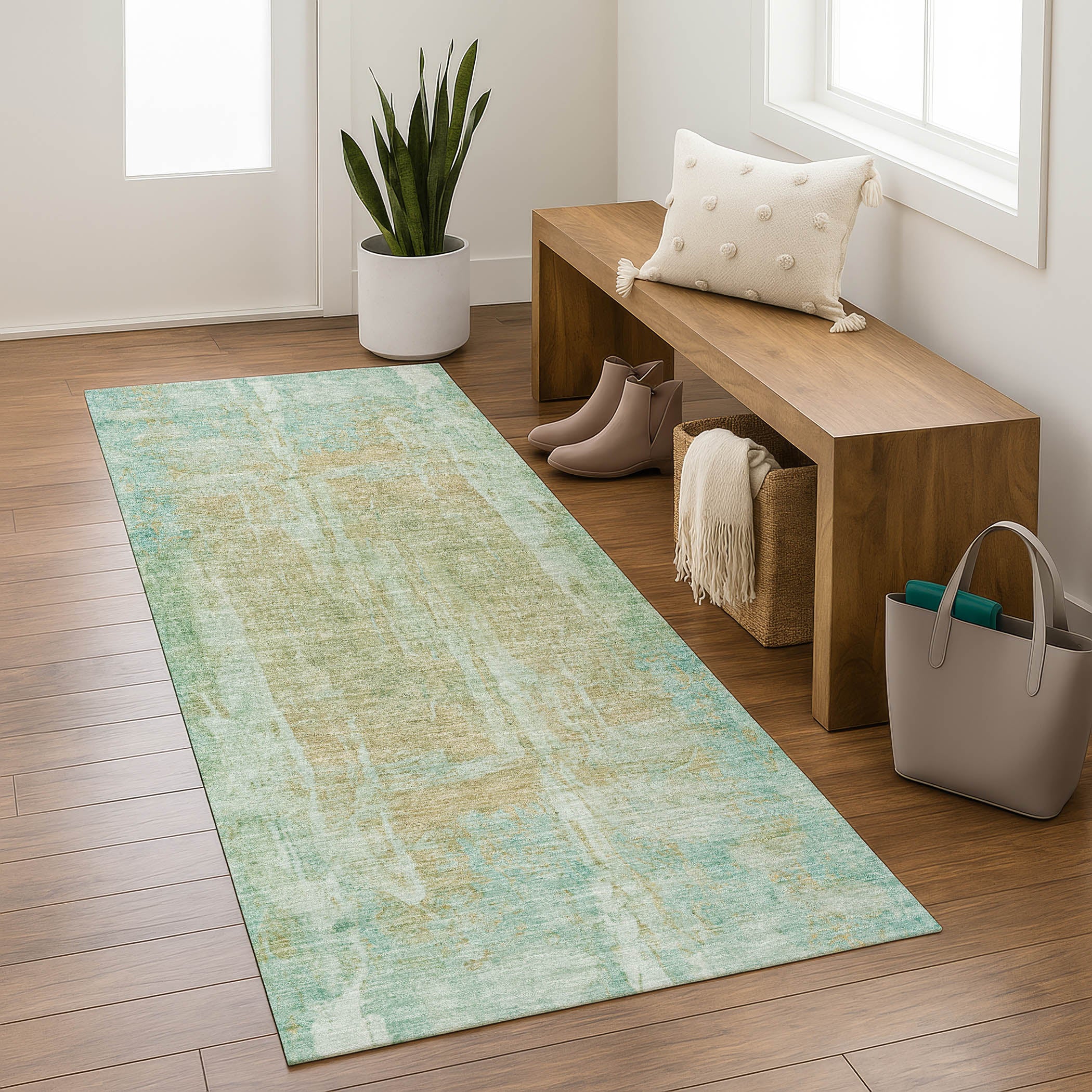 Dubrovnik Machine Washable Transitional Teal Rug 2'3" x 7'6" #shape_Runner