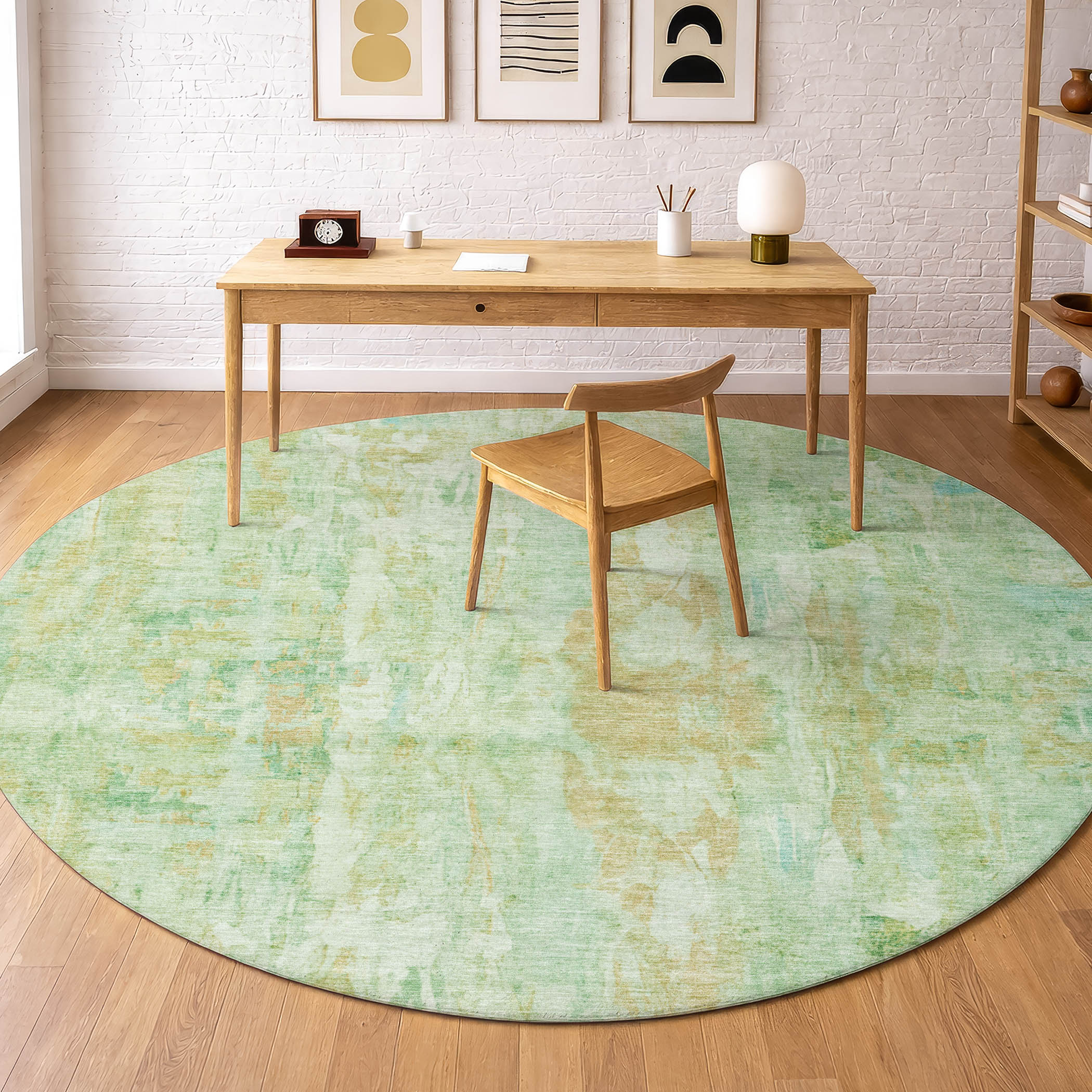 Queenstown Machine Washable Transitional Basil Green Rug 8' x 8' #shape_Round