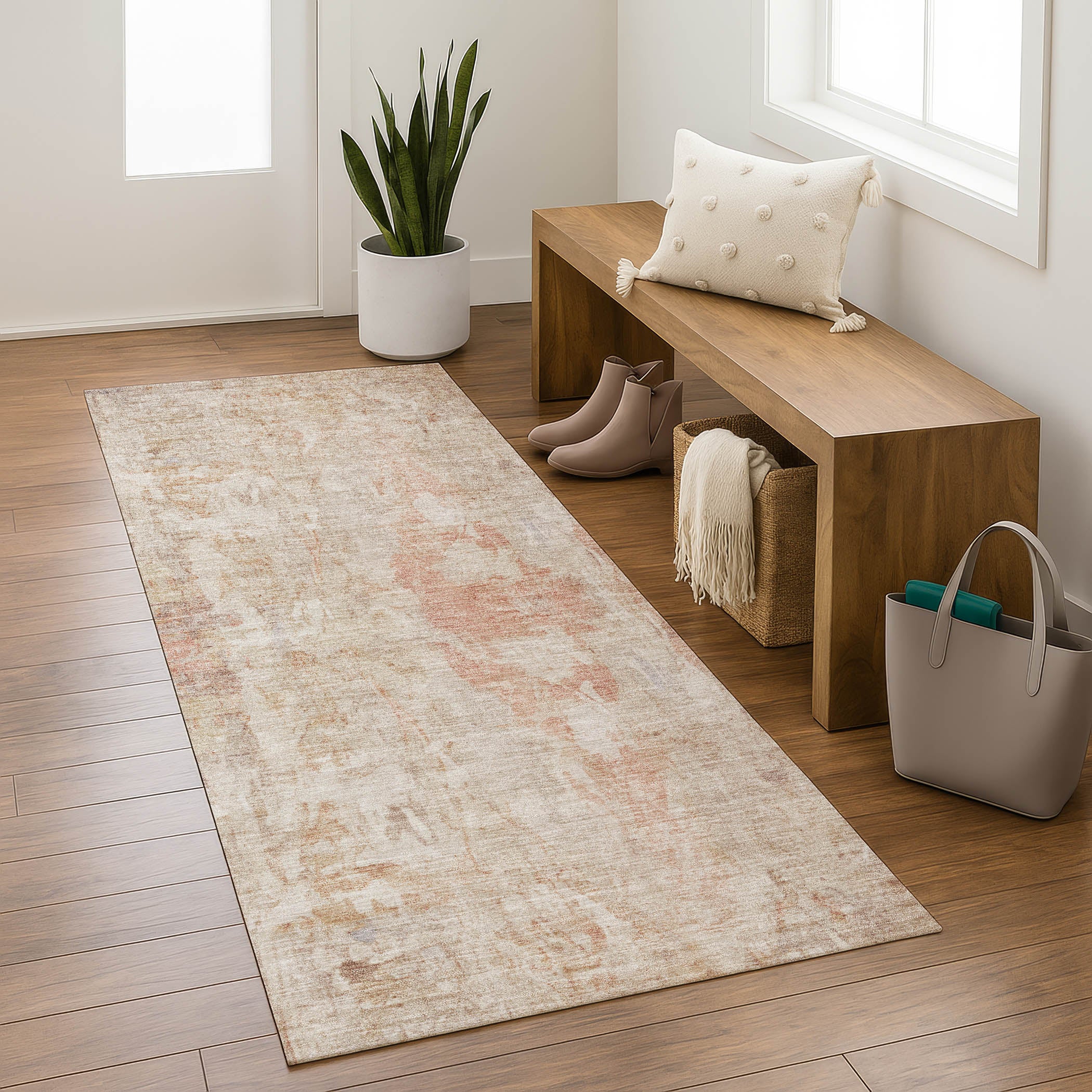 Queenstown Machine Washable Transitional Beige Brown Rug 2'3" x 7'6" #shape_Runner