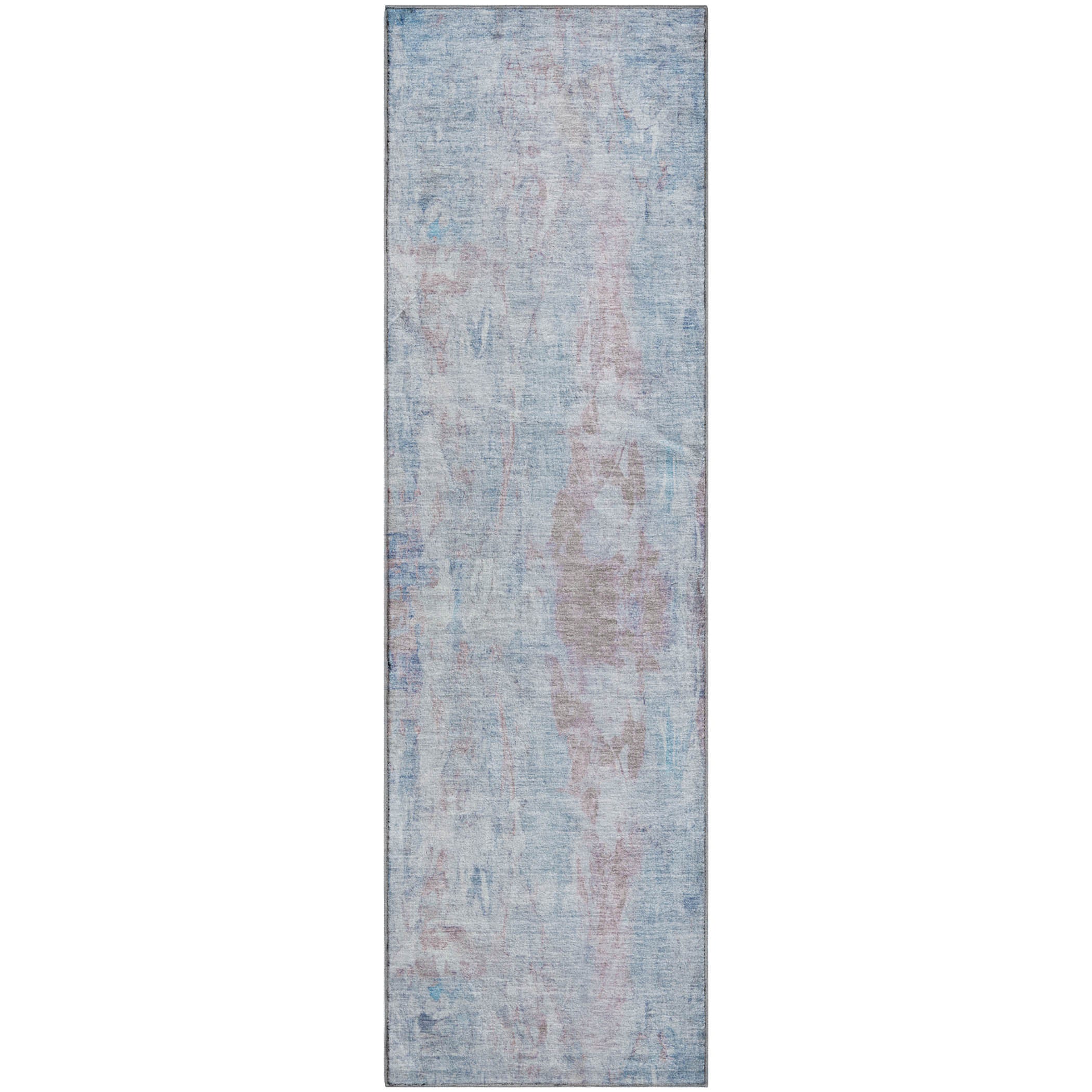Queenstown Machine Washable Transitional Blue Rug 2'3" x 7'6" #shape_Runner